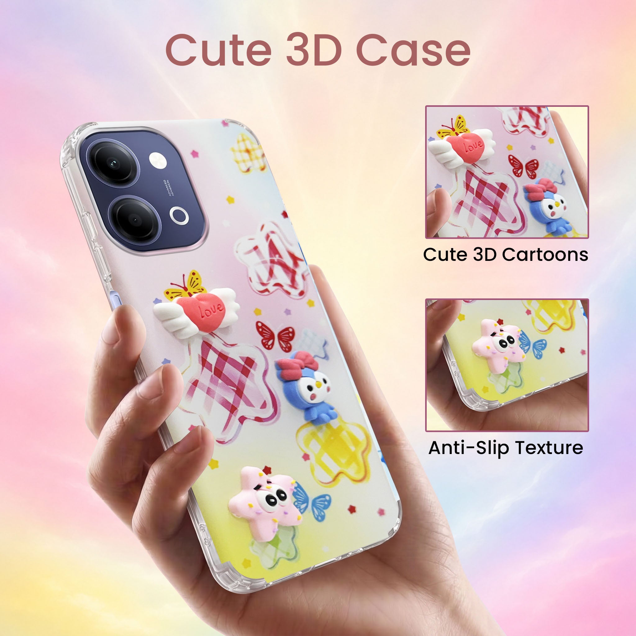 For Vivo Y11 | Vivo Y21 5G Back Cover Case (3D Cute Cartoons | Hard Back Side Soft | Matte Premium Finish | HD Printing)