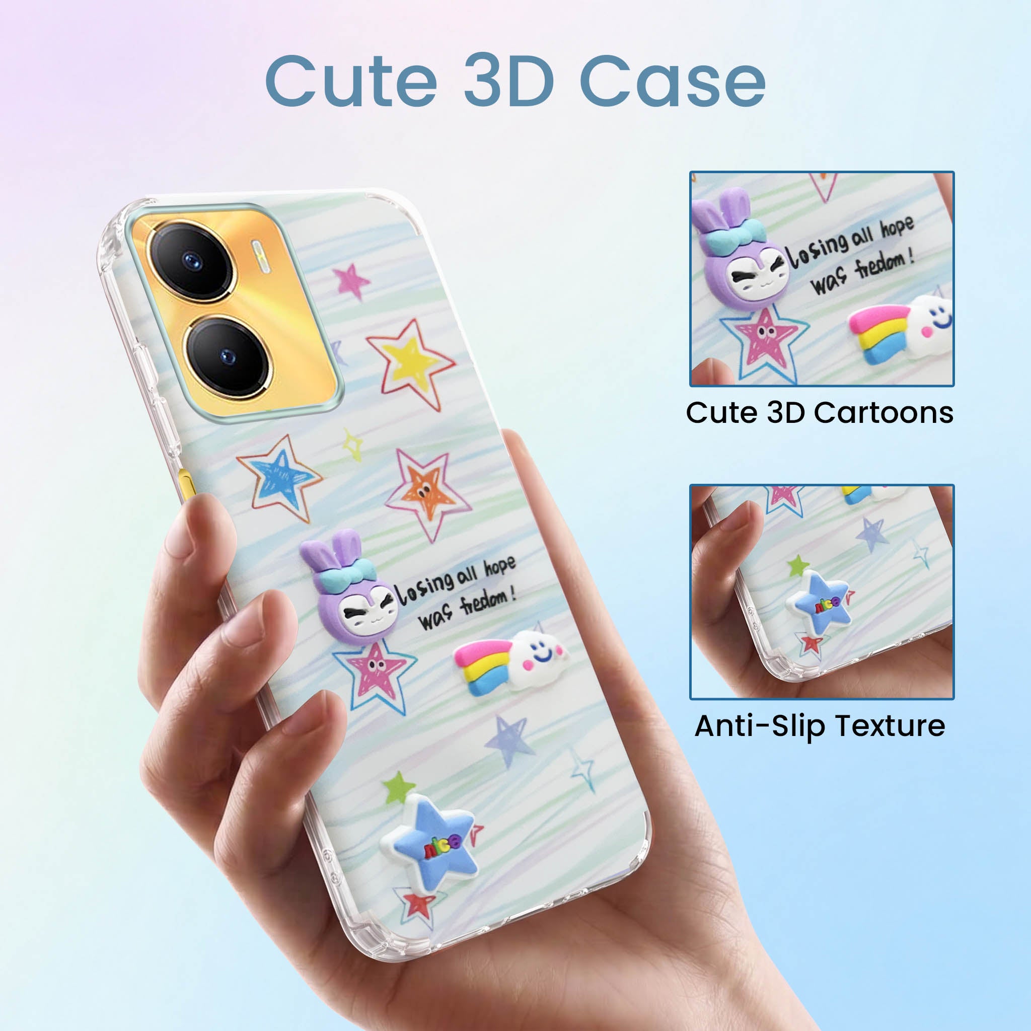 For Vivo Y56 5G Back Cover Case (3D Cute Cartoons | Hard Back Side Soft | Matte Premium Finish | HD Printing)