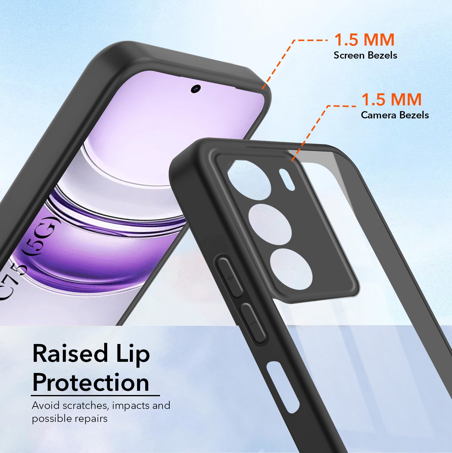 For Realme C75 5G Combo with Back Cover and 9H Tempered Glass (Lifetime Anti-Yellow | Crystal Clear Shockproof | Oleophobic Coating Screen Glass)