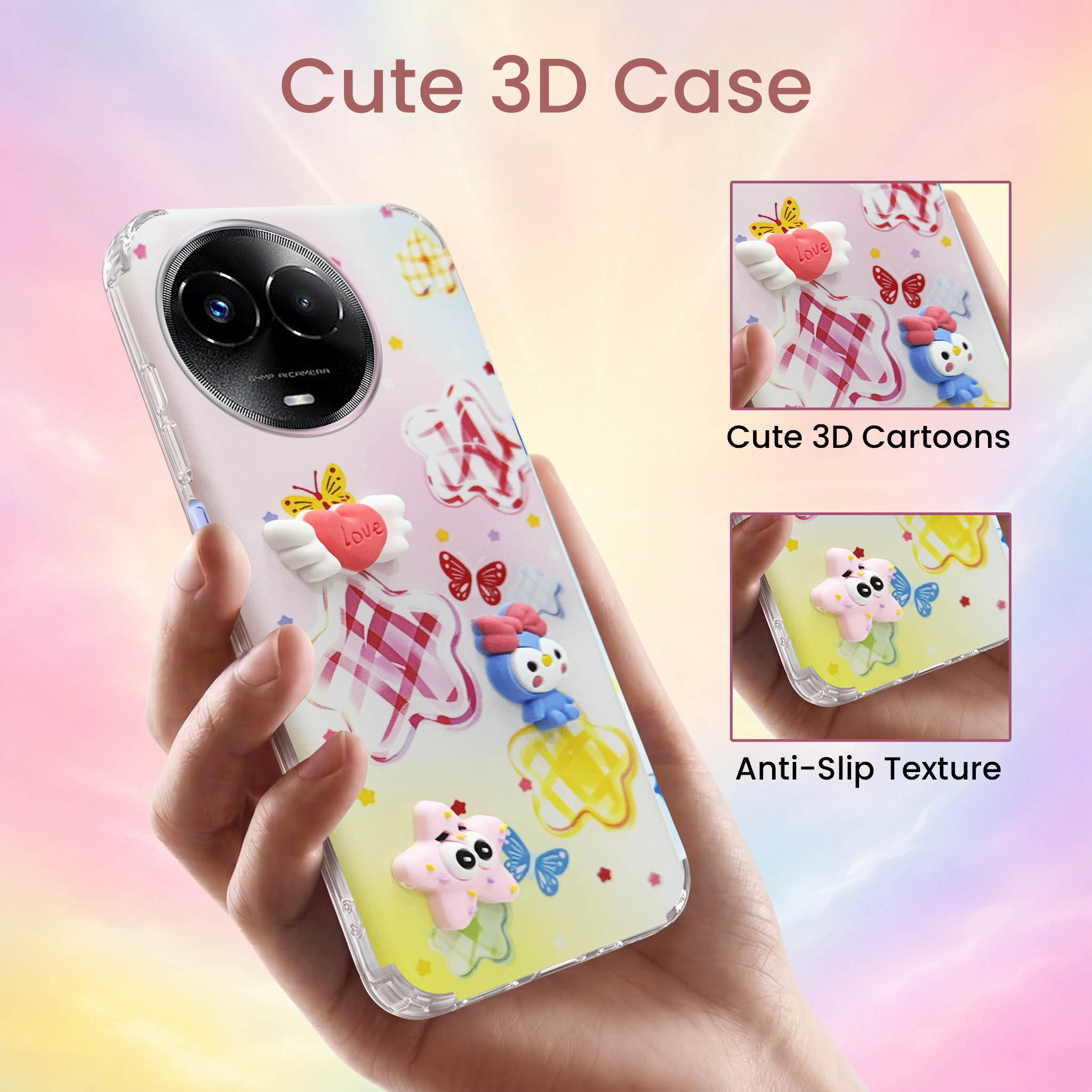 For Realme 11 5G | Realme 11x 5G Back Cover Case (3D Cute Cartoons | Hard Back Side Soft | Matte Premium Finish | HD Printing)