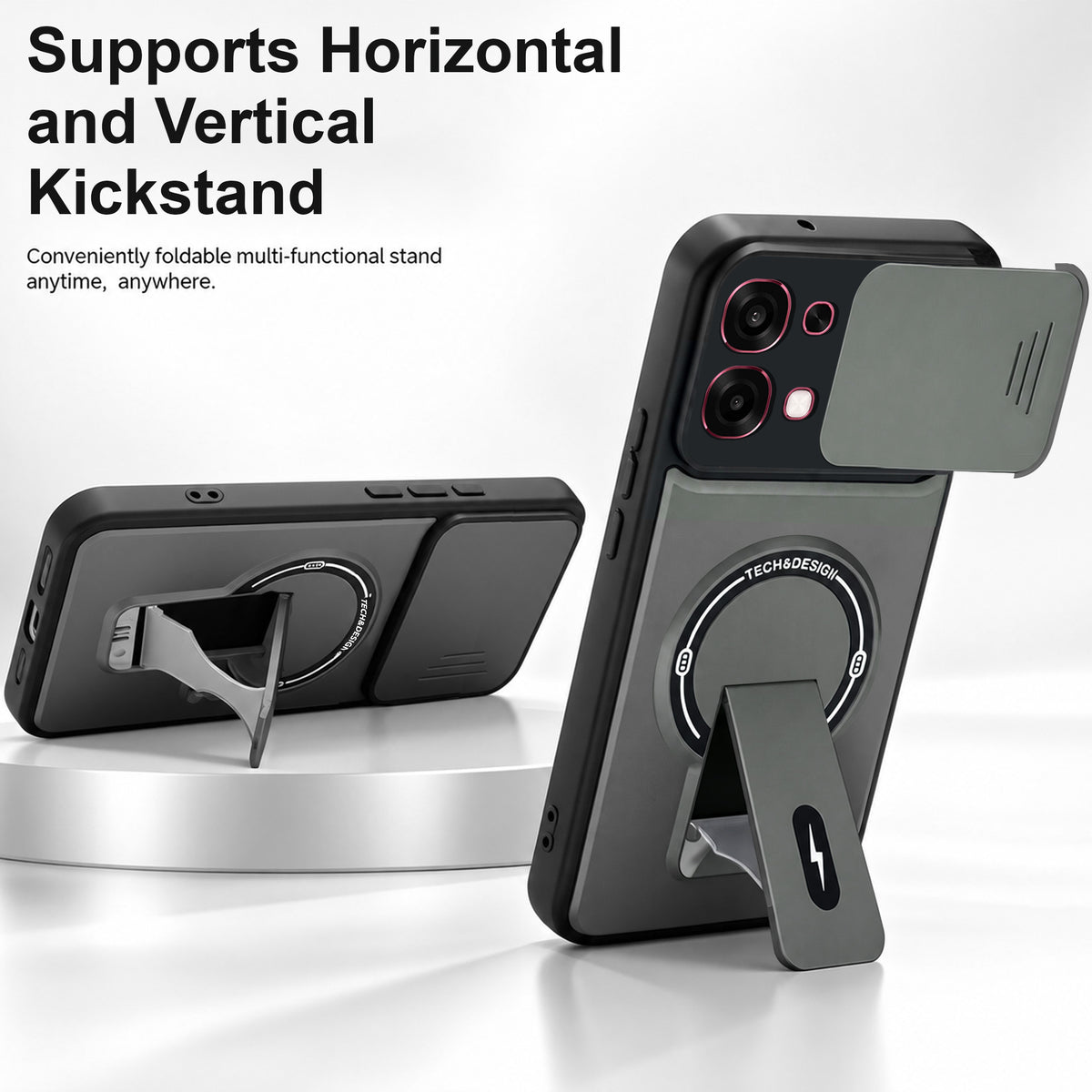 For Oppo F31 5G | Oppo F33 5G Back Case Cover Metallic (Hybrid Armor Kickstand | Sliding Shutter Camera Protection | MagSafe Compatible)