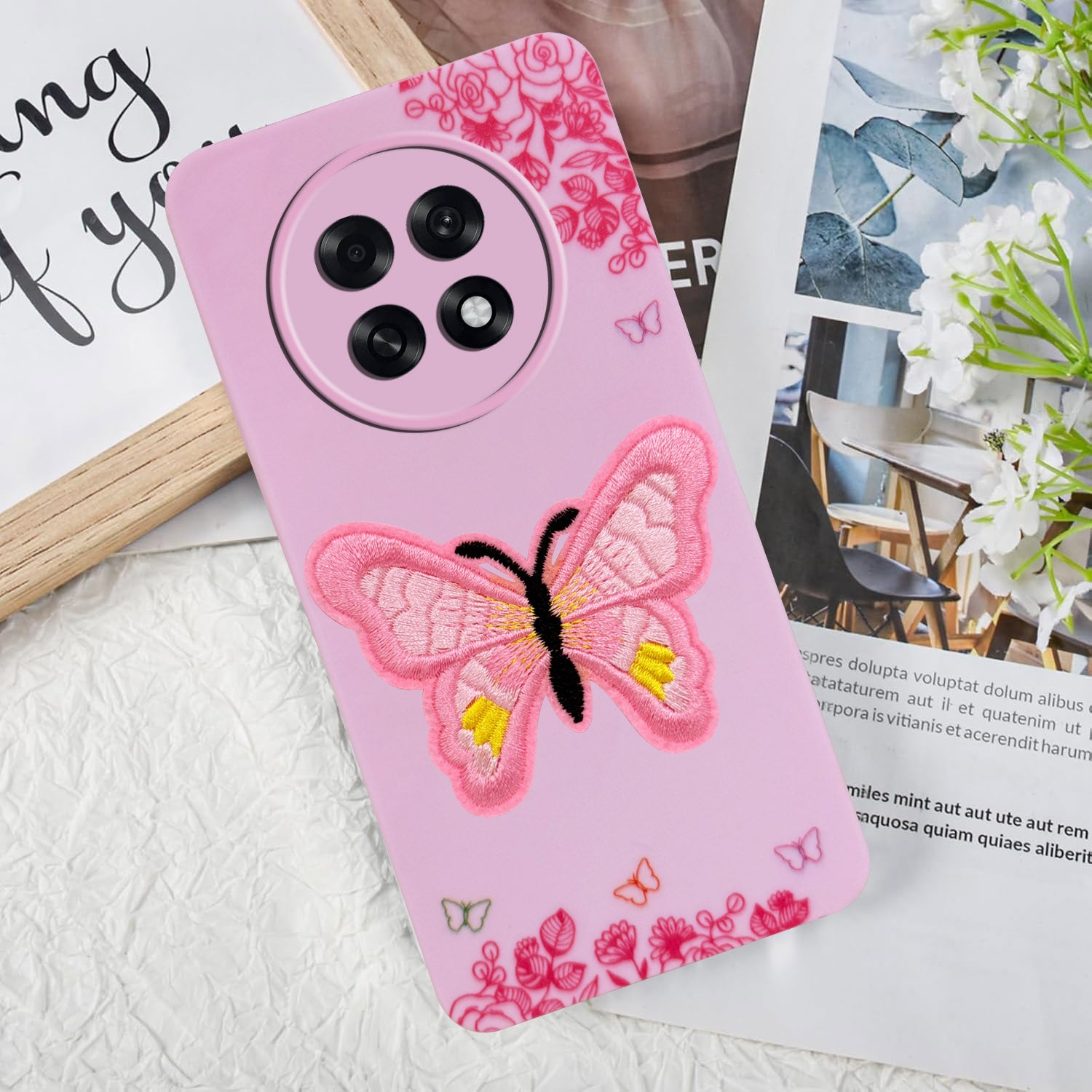 For Oppo F31 Pro Plus Back Cover Case (Soft Butterfly Embroidery | Women Teen Girls | Camera Protection| Matte Silicone)