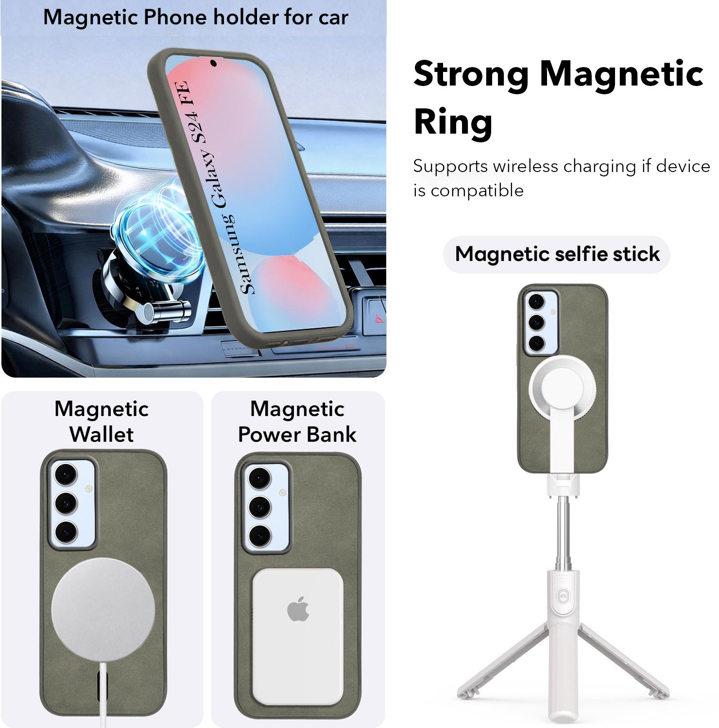 For Samsung Galaxy S24 FE Back Cover Case Leather Finish (MagSafe Compatible Wireless Charging | Soft Touch | Camera Bump Protection)