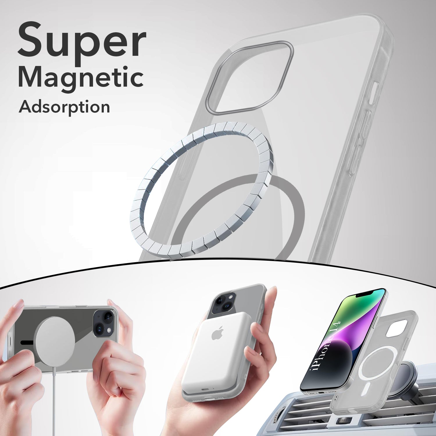 For Apple iPhone 14 Back Case Cover Lifetime Anti-Yellow MagSafe Compatible Clear (Sleek Hard Crystal | Camera Protection and Shockproof)