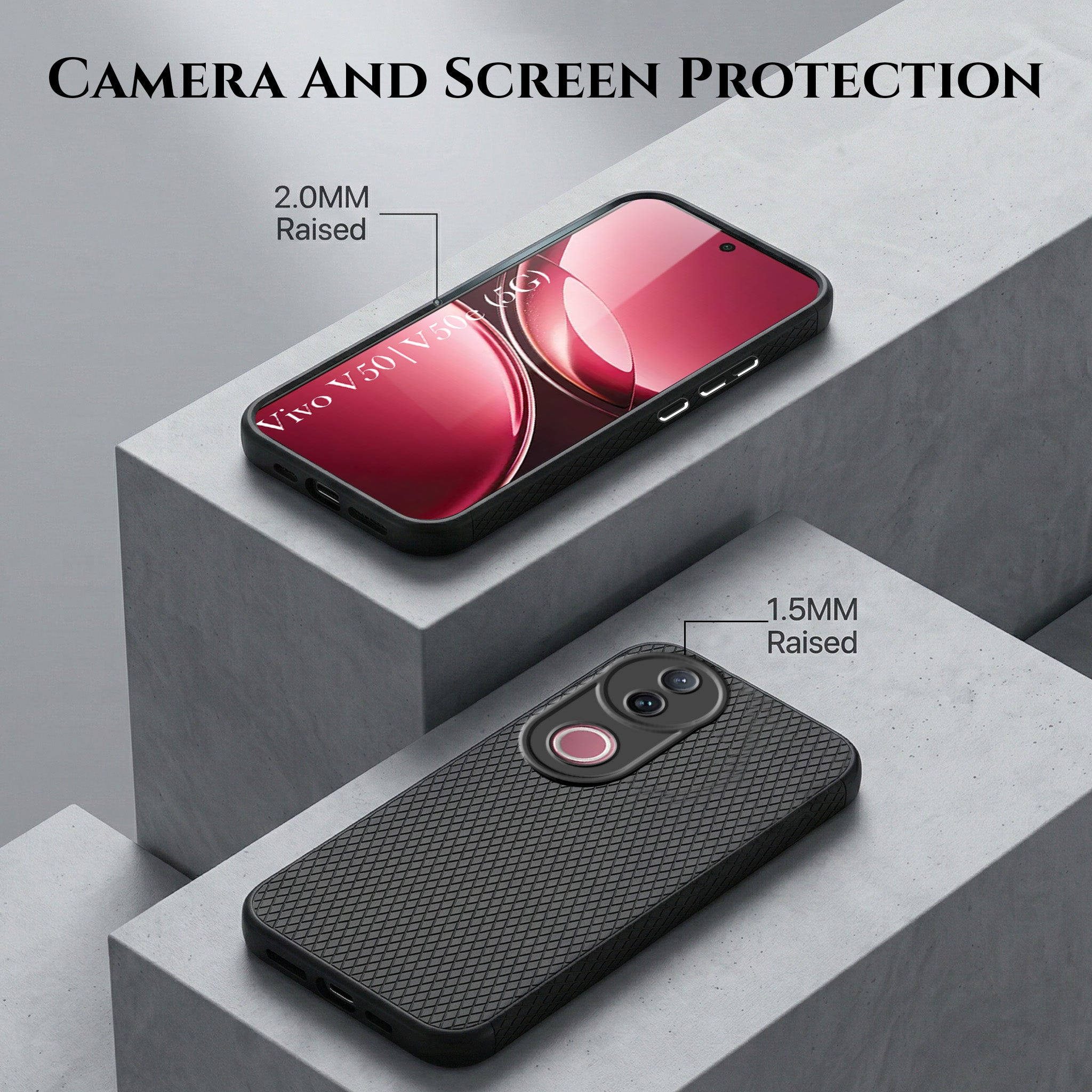For Vivo V50 | Vivo V50e Combo with Back Cover and 9H Tempered Glass (Liquid Silicone | Camera Protection | Oleophobic Coating Screen Glass)