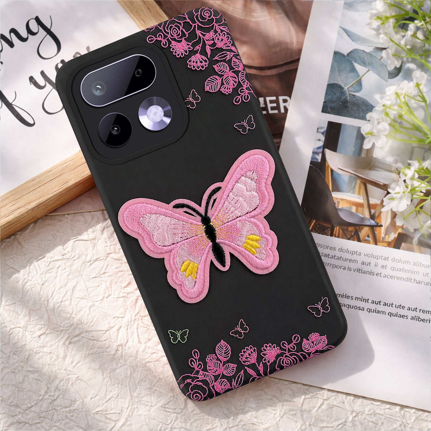 For Realme 16 Pro Back Cover Case (Soft Butterfly Embroidery | Women Teen Girls | Camera Protection| Matte Silicone)