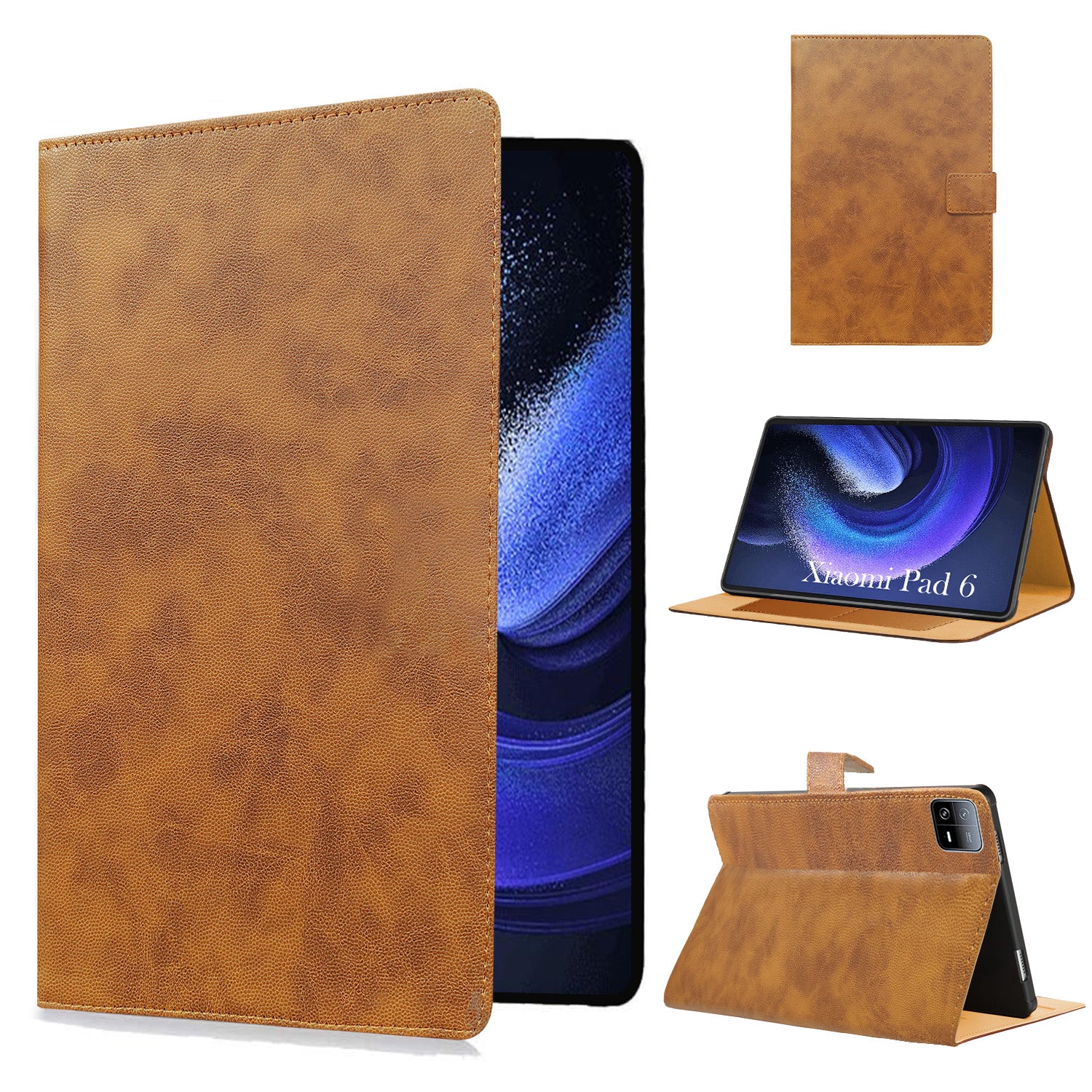 For Xiaomi Pad 6 11 Inch 23043RP34C/23043RP34G/23043RP34I Flip Cover Folio Cover(PU Leather | Multi-Angle Smart Stand | Card Storage Slots | Silicone Back Pouch)