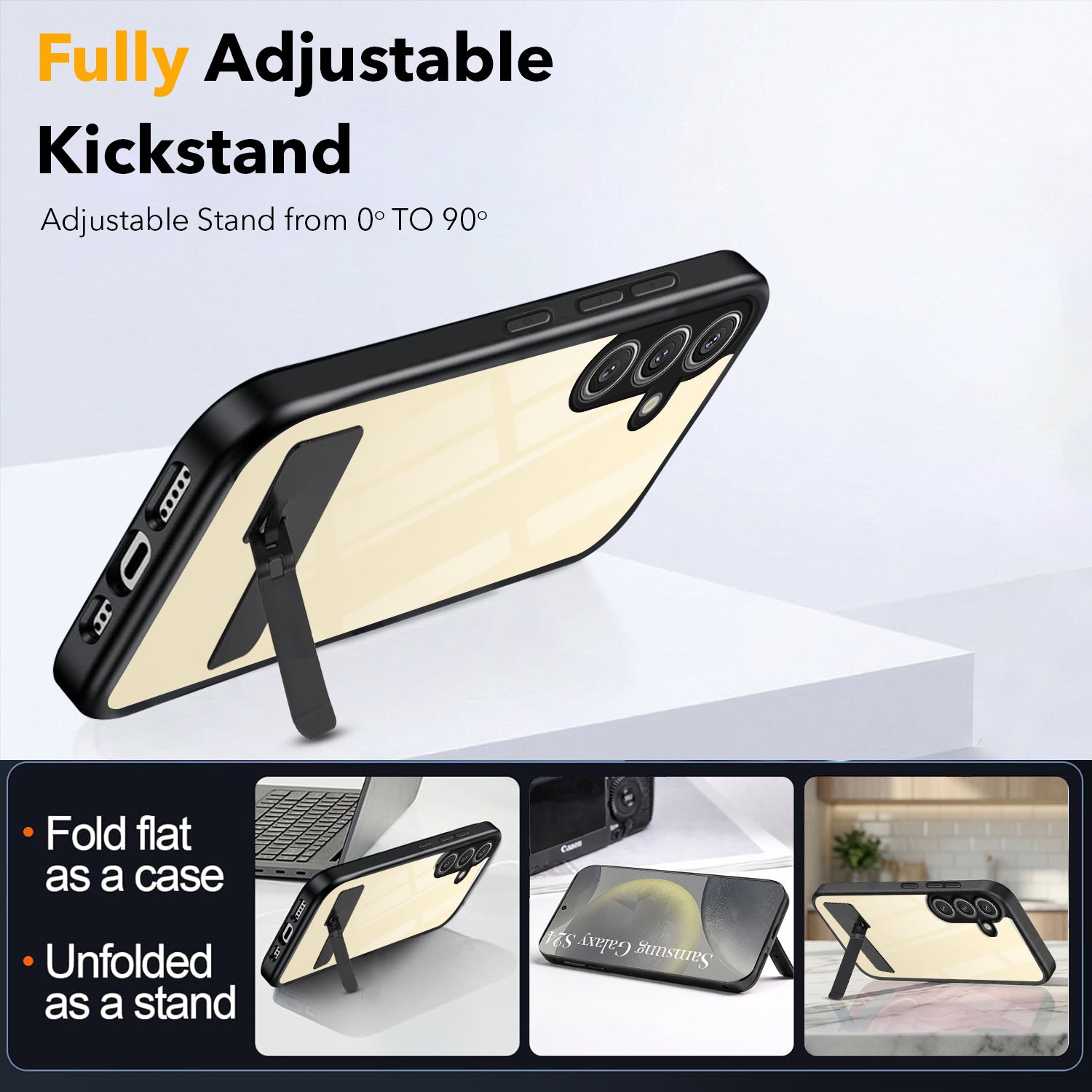 For Samsung Galaxy S24 Back Cover Case (Built-in Stand | Lifetime Anti Yellow | Kickstand Shockproof | Camera Protection | MagSafe Compatible)