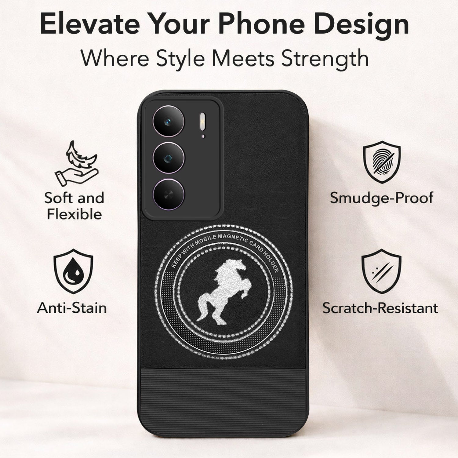 For Realme Narzo 80 Lite 5G Back Cover Case PU Leather Finish (Professional Minimalist Texture | MagSafe Compatile | Camera Protection | Sleek Sober Formal)
