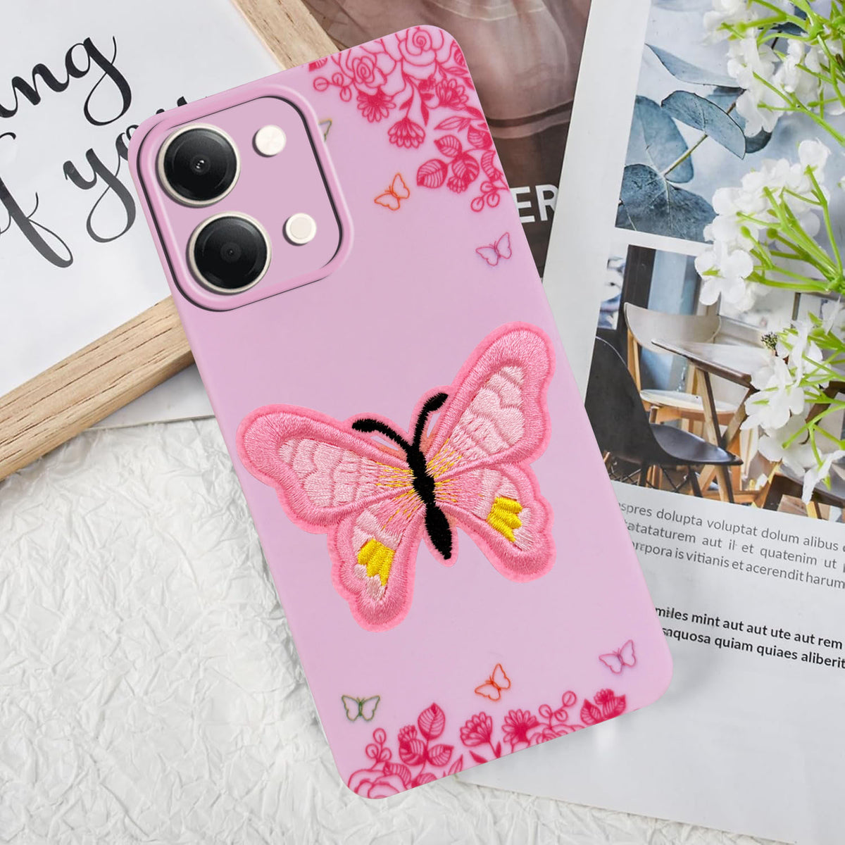 For Vivo Y05 (4G) | Vivo T5 Lite (5G) Back Cover Case (Soft Butterfly Embroidery | Women Teen Girls | Camera Protection| Matte Silicone)