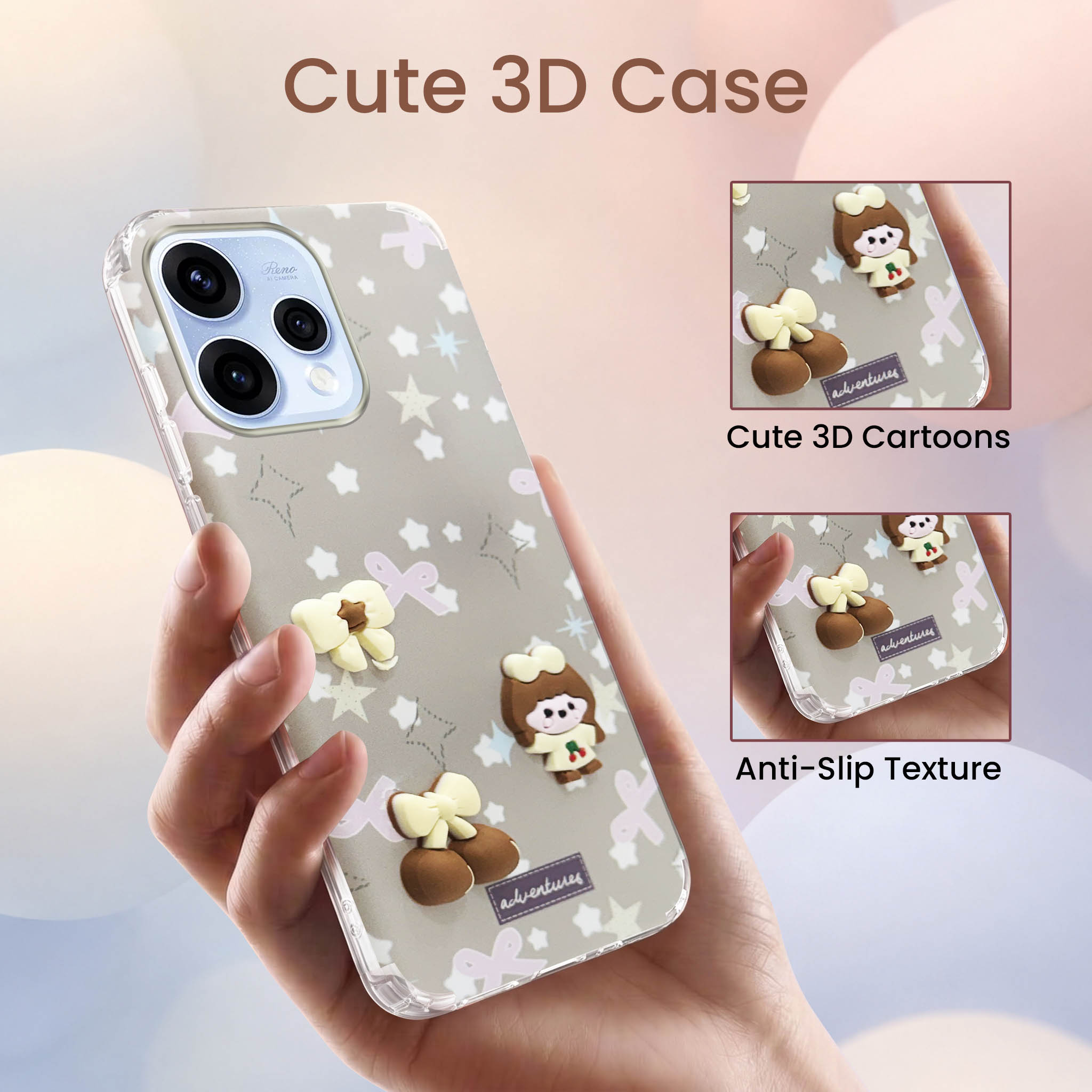 For Oppo Reno15 5G | Oppo Reno 15 5G Back Cover Case (3D Cute Cartoons | Hard Back Side Soft | Matte Premium Finish | HD Printing)