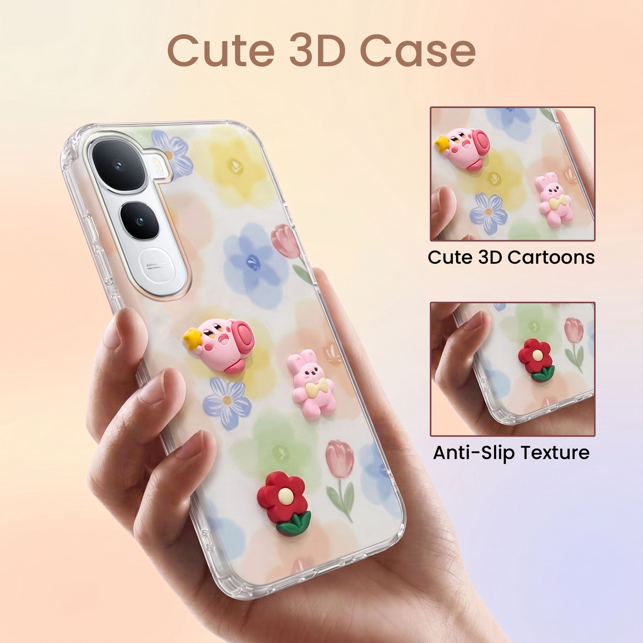 For Vivo Y400 Back Cover Case (3D Cute Cartoons | Hard Back Side Soft | Matte Premium Finish | HD Printing)