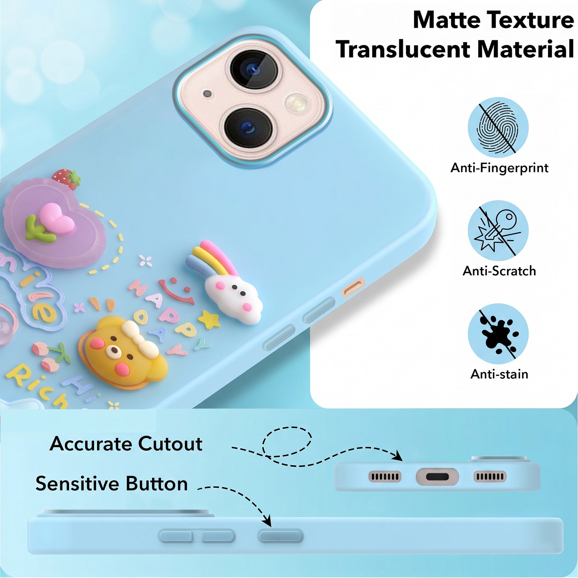 For Apple iPhone 13 Back Cover Case (Cute 3D cartoon charms design | Slim Aesthetic Case for Girls | Camera Protection | Hard Unbreakable)