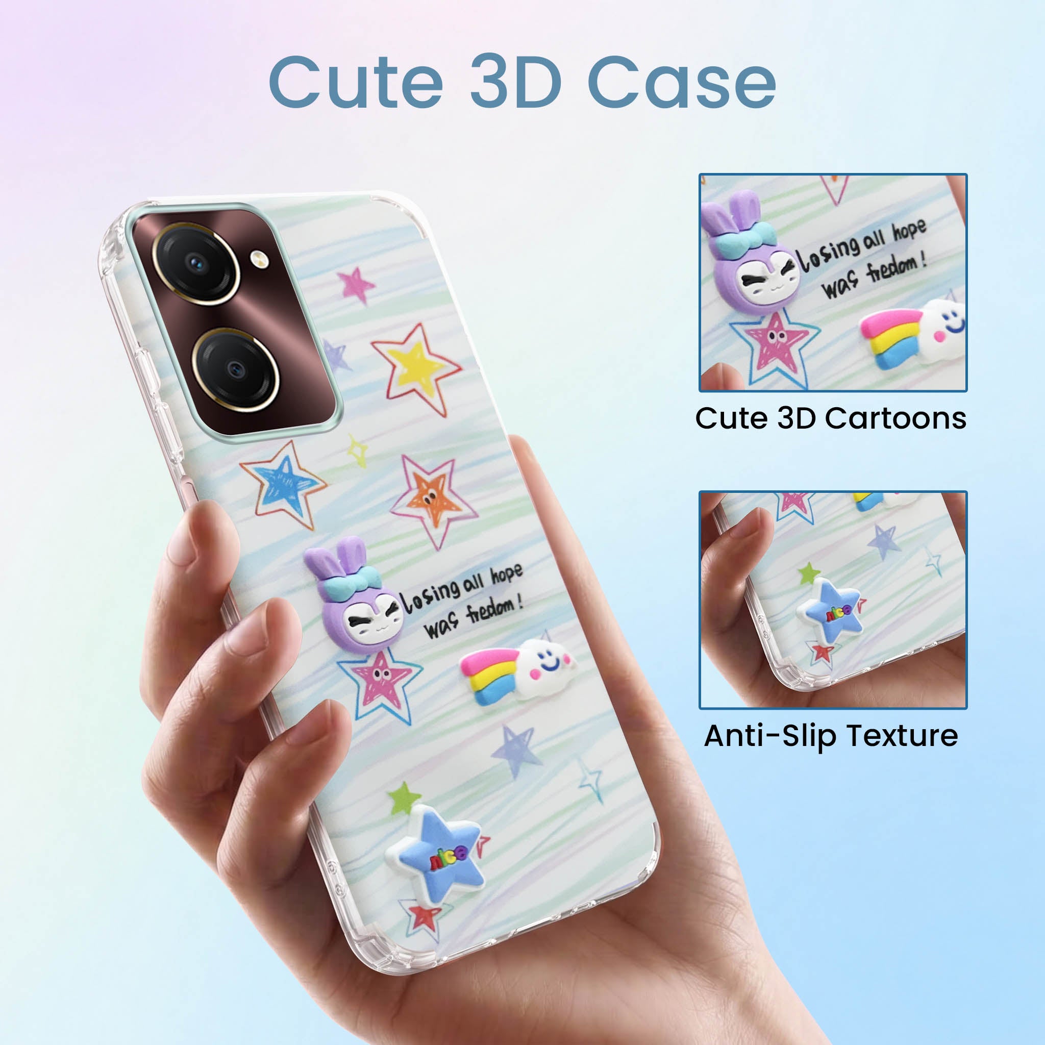 For Vivo iQOO Z9 Lite 5G Back Cover Case (3D Cute Cartoons | Hard Back Side Soft | Matte Premium Finish | HD Printing)