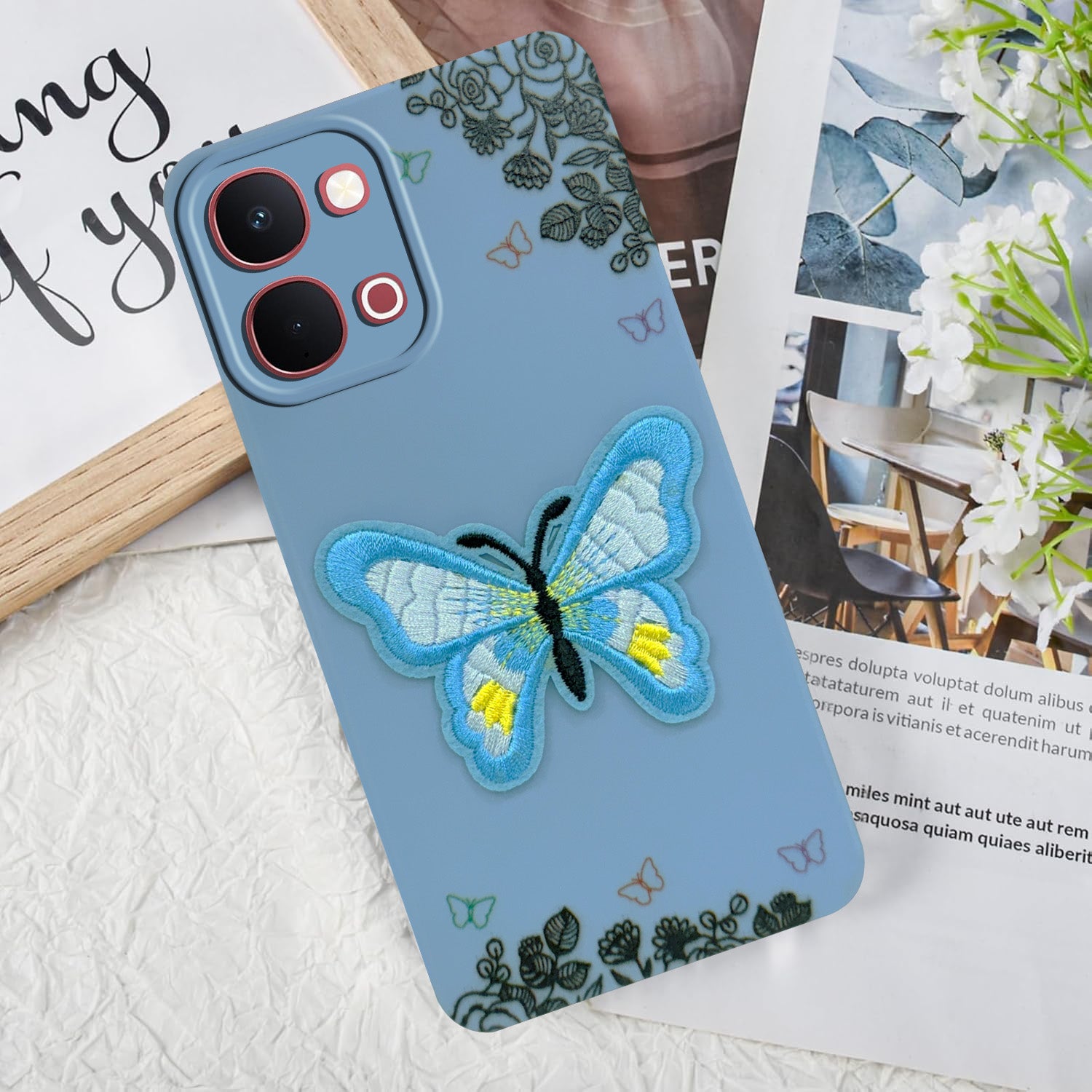For Vivo Y31T 5G Back Cover Case (Soft Butterfly Embroidery | Women Teen Girls | Camera Protection| Matte Silicone)