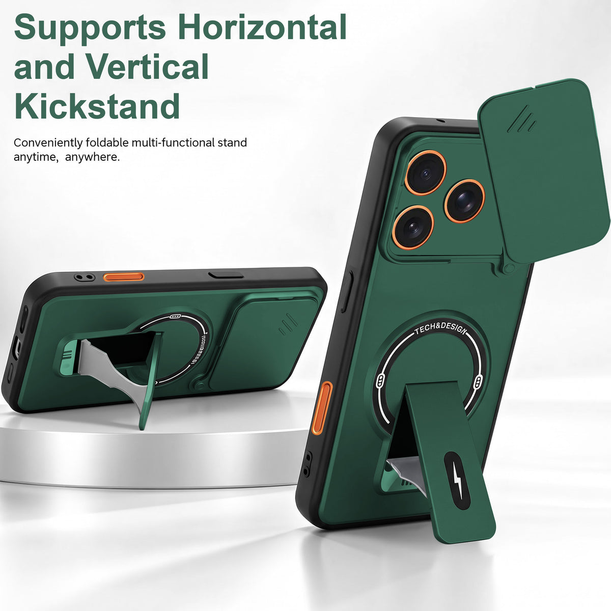 For Apple iPhone 17 Pro Max Back Case Cover Metallic (Hybrid Armor Kickstand | Sliding Shutter Camera Protection | MagSafe Compatible)