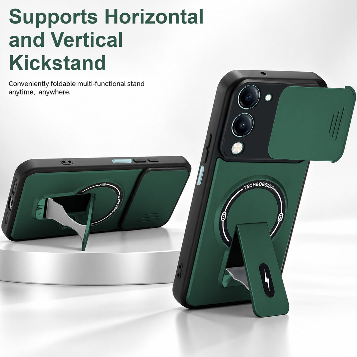 For Vivo Y19 | Vivo Y19e | Vivo T4 Lite Back Case Cover Metallic (Hybrid Armor Kickstand | Sliding Shutter Camera Protection | MagSafe Compatible)