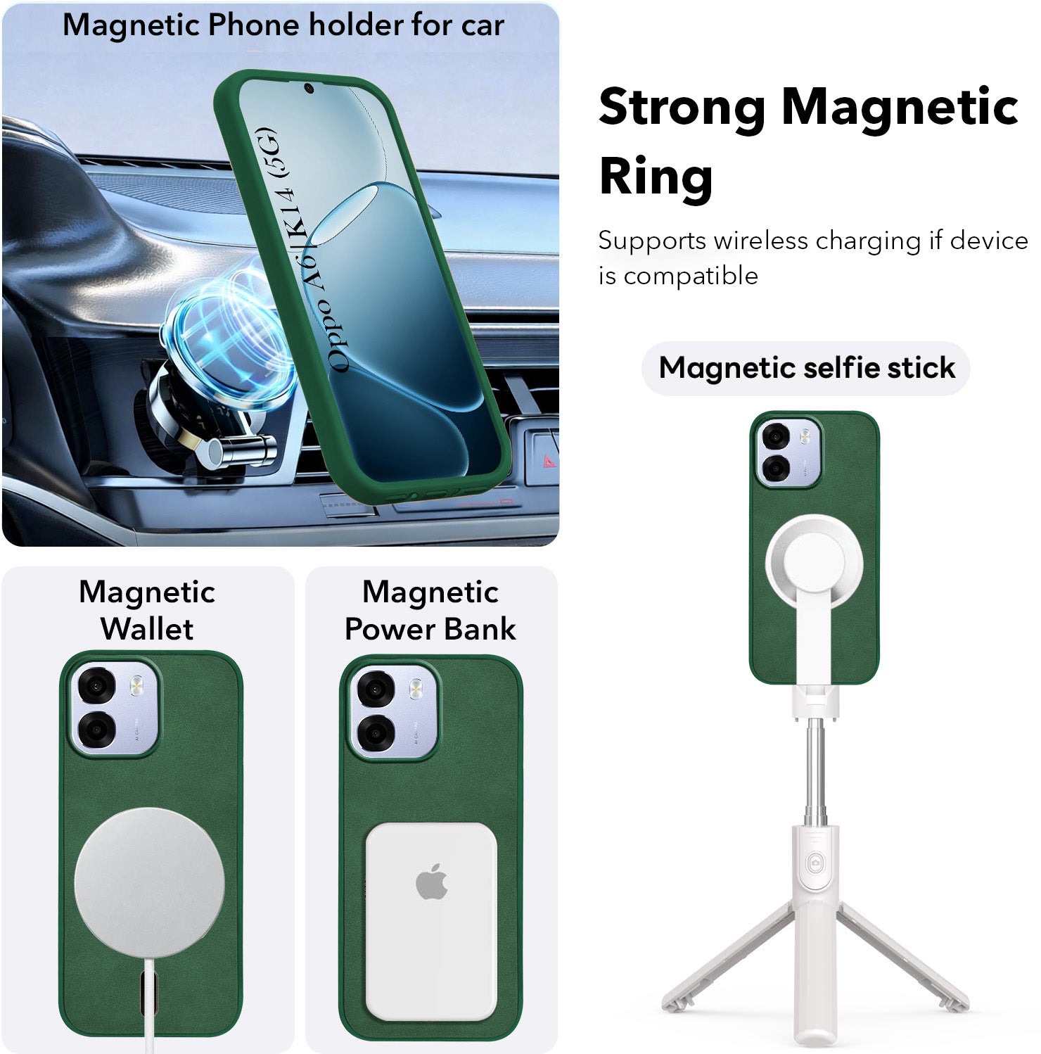 For Oppo A6 5G | Oppo K14 5G Back Cover Case Leather Finish (MagSafe Compatible Wireless Charging | Soft Touch | Camera Bump Protection)