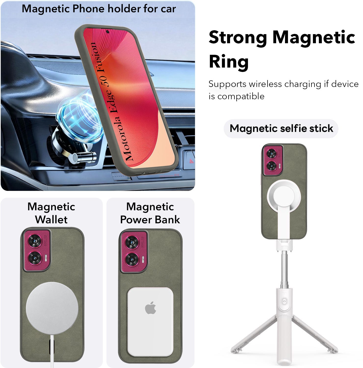 For Motorola Moto Edge 50 Fusion Back Cover Case Leather Finish (MagSafe Compatible Wireless Charging | Soft Touch | Camera Bump Protection)