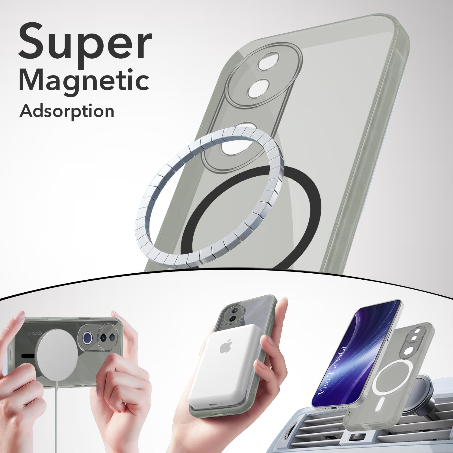 For Vivo T4R Back Cover Case Lifetime Anti-Yellow MagSafe Compatible Clear (Sleek Hard Crystal | Shockproof and Camera Protection)