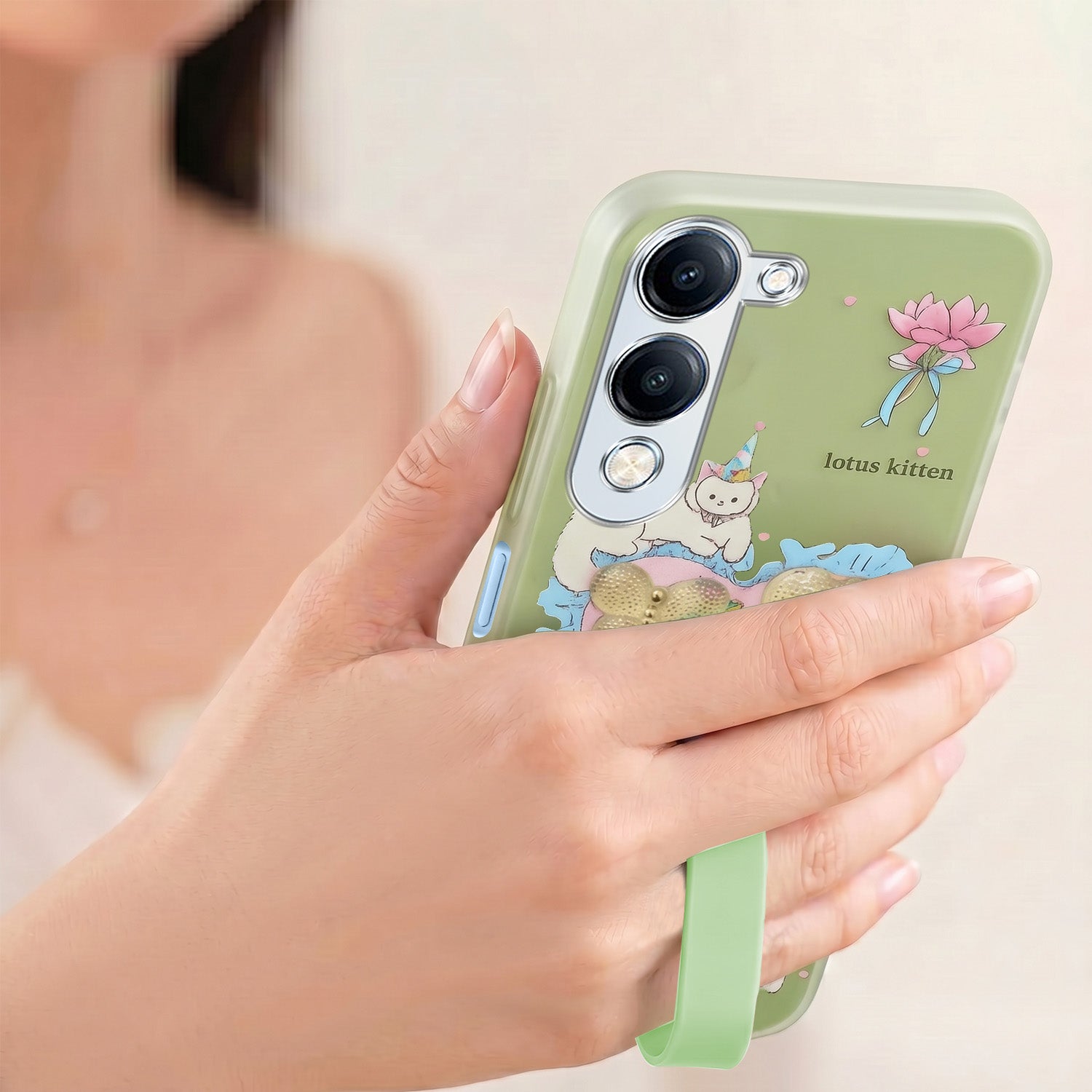 For Vivo iQOO Z10 Lite Back Cover Case (3D Cute Heart Strap Holder | Camera Protection | Designer Girls Print)