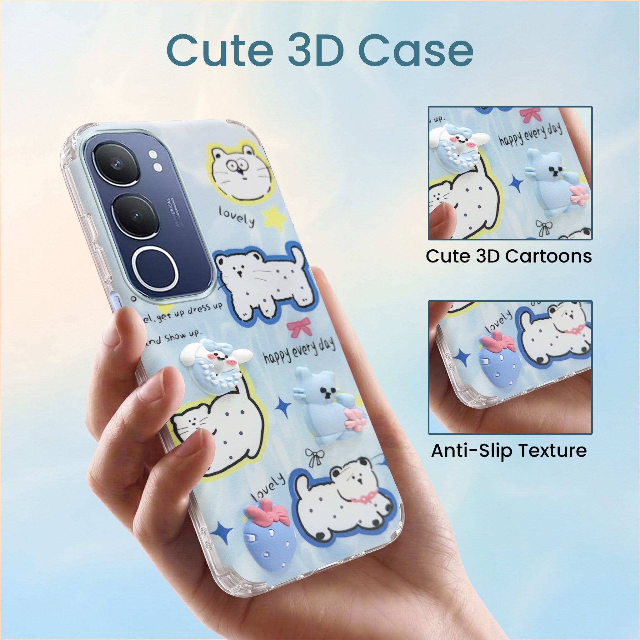 For Vivo Y29 Back Cover Case (3D Cute Cartoons | Hard Back Side Soft | Matte Premium Finish | HD Printing)