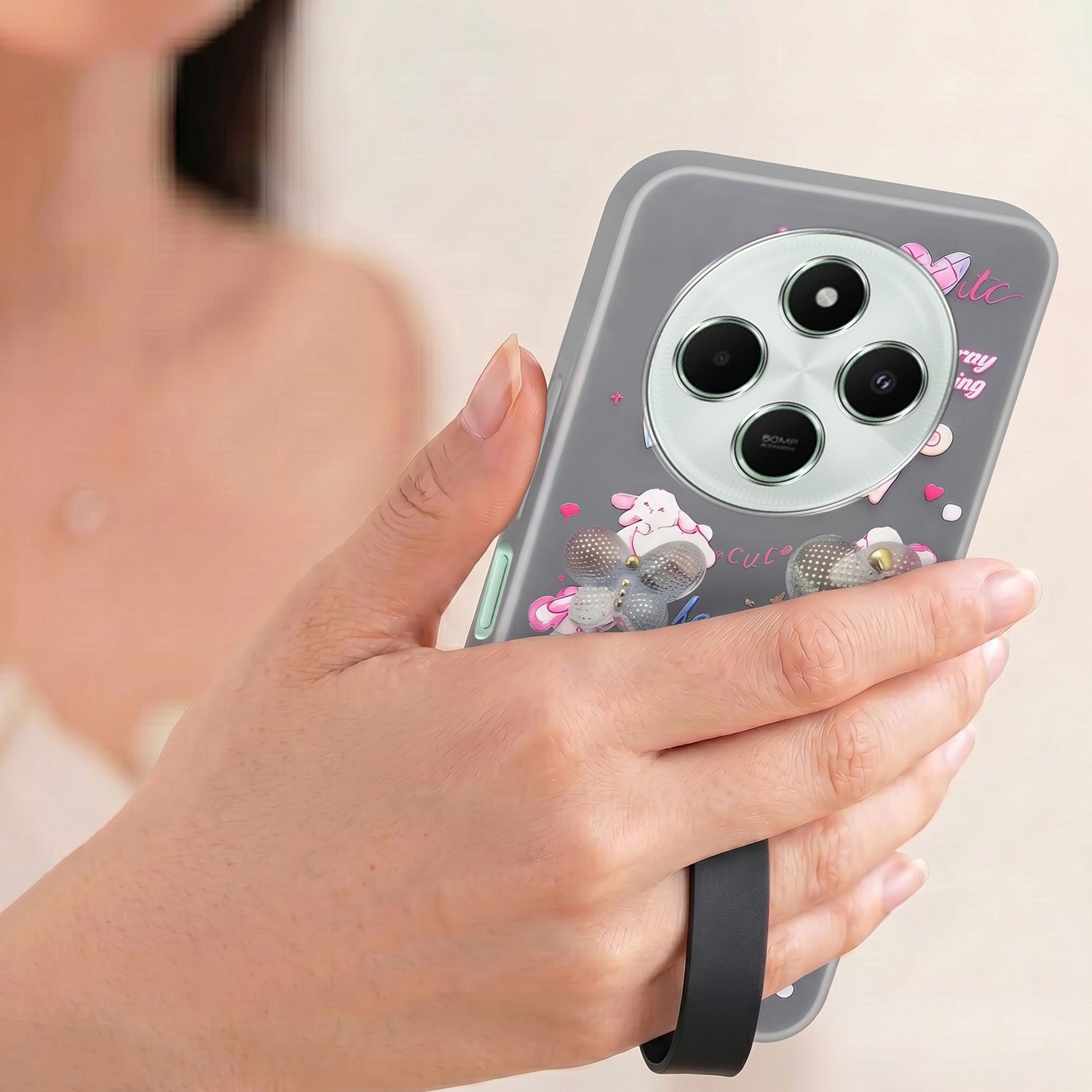 For Poco C75 | Poco M7 Back Cover Case (3D Cute Heart Strap Holder | Camera Protection | Designer Girls Print)