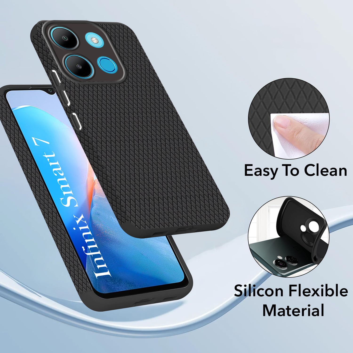 For Infinix Smart 7 Back Cover Case (Liquid Silicone | Side Grip | Camera Protection)