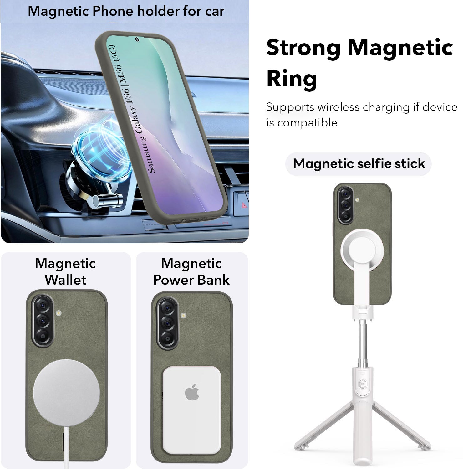 For Samsung Galaxy M56 | Samsung Galaxy F56 Back Cover Case Leather Finish (MagSafe Compatible Wireless Charging | Soft Touch | Camera Bump Protection)