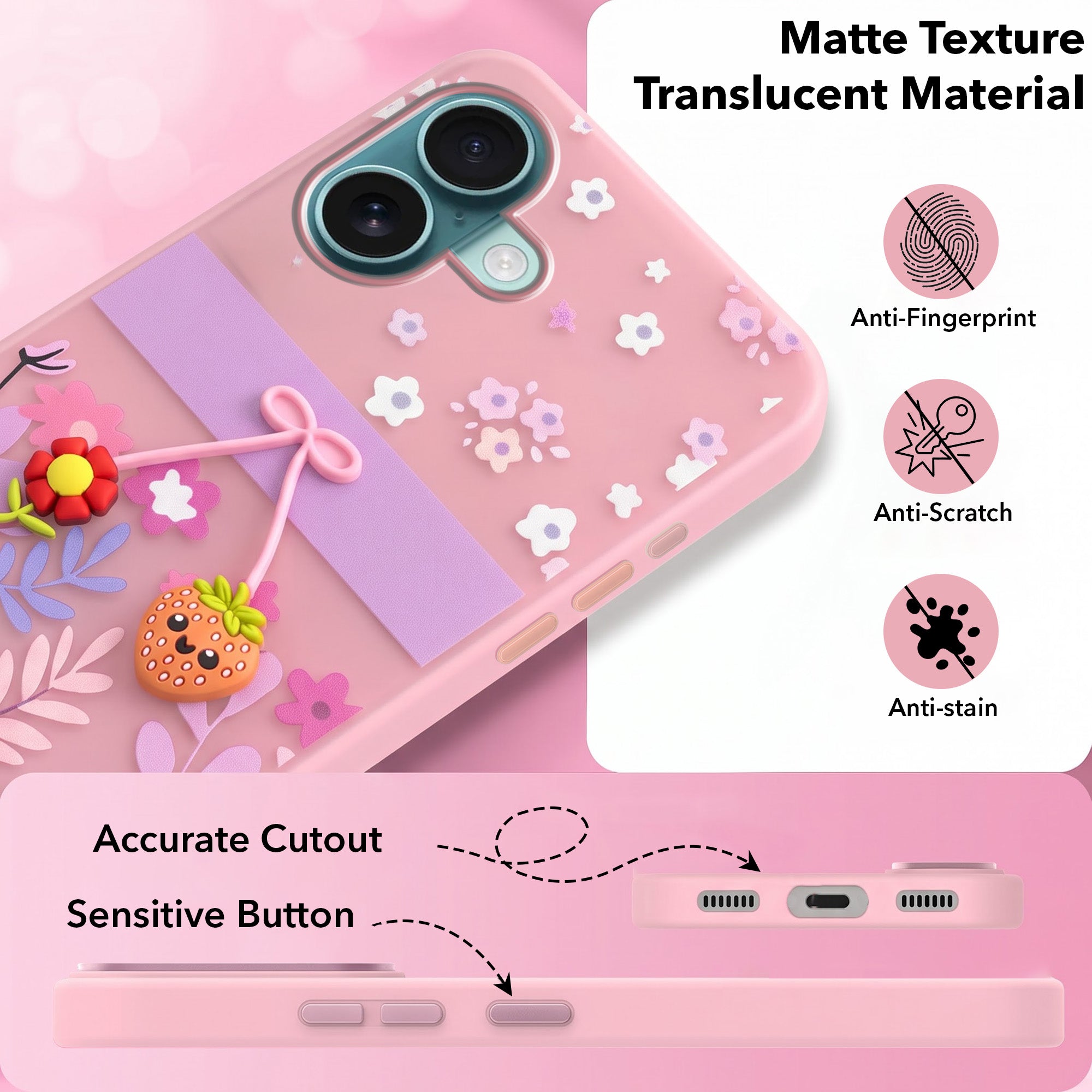 For Apple iPhone 16 Back Cover Case (3D Cute Cartoons | Hard Back Side Soft | Matte Premium Finish | HD Printing)