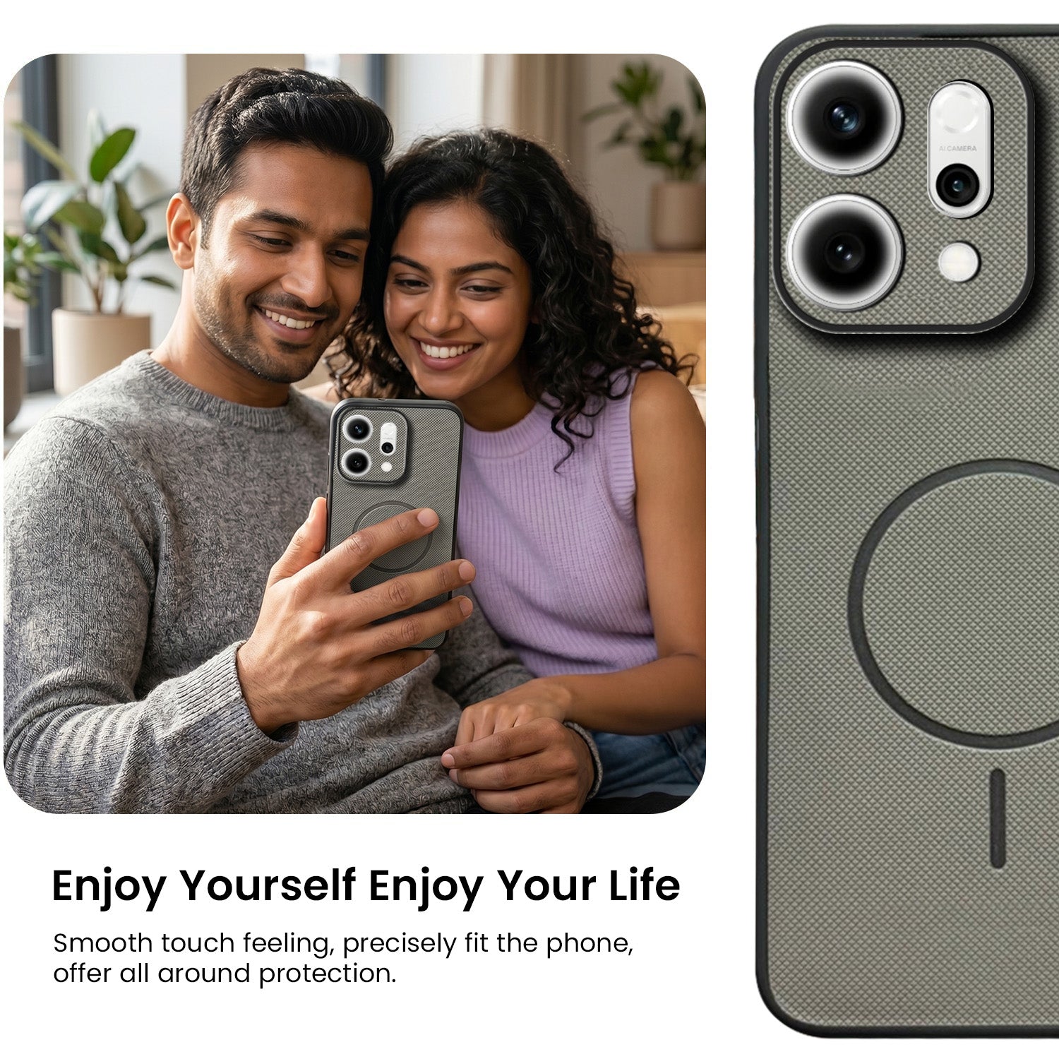 For Oppo Reno14 5G Back Cover Case PU Leather (Texture Grip Design | Professional Minimalist | Camera Protection | Soft and Flexible)