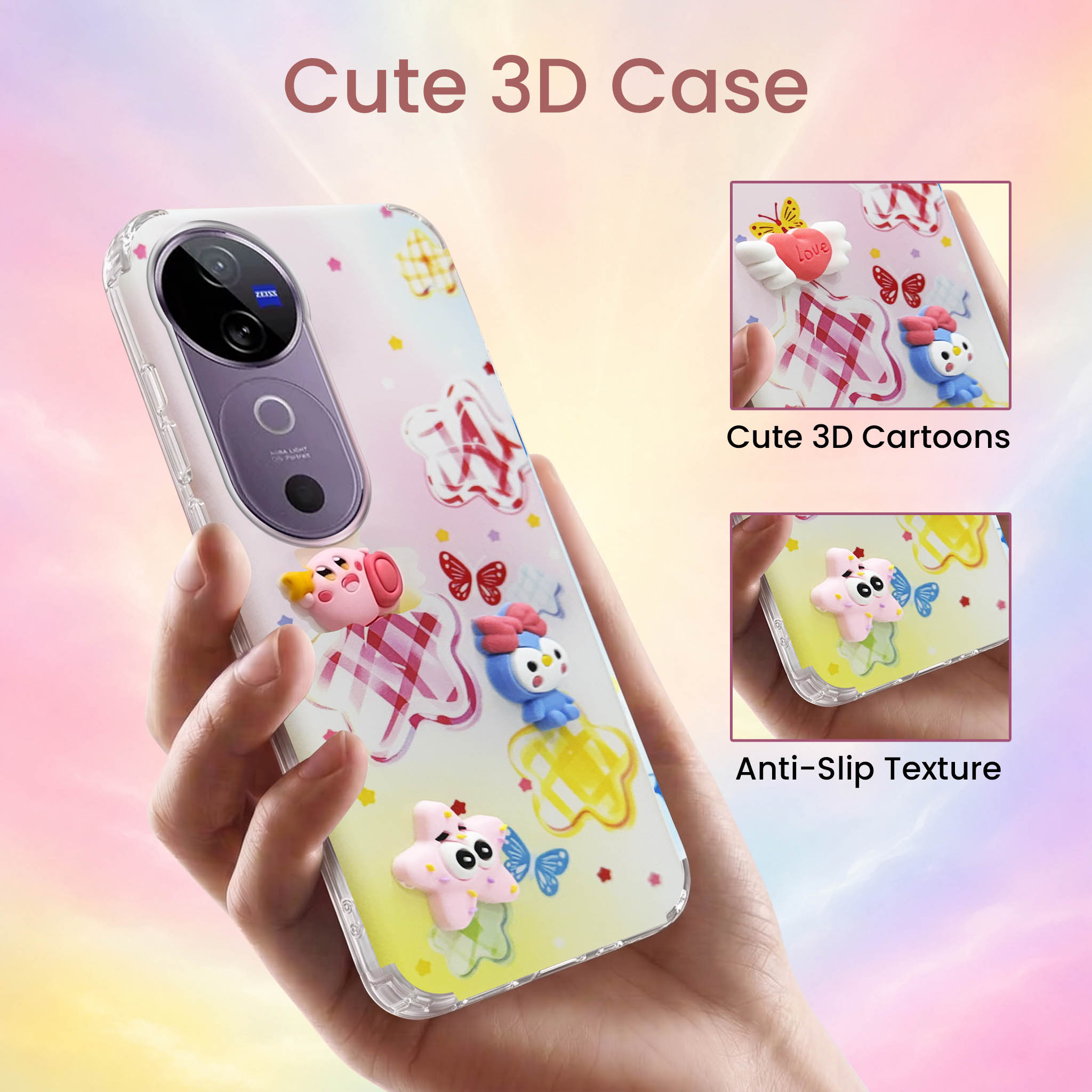 For Vivo V40 | Vivo V40 Pro 5G Back Cover Case (3D Cute Cartoons | Hard Back Side Soft | Matte Premium Finish | HD Printing)
