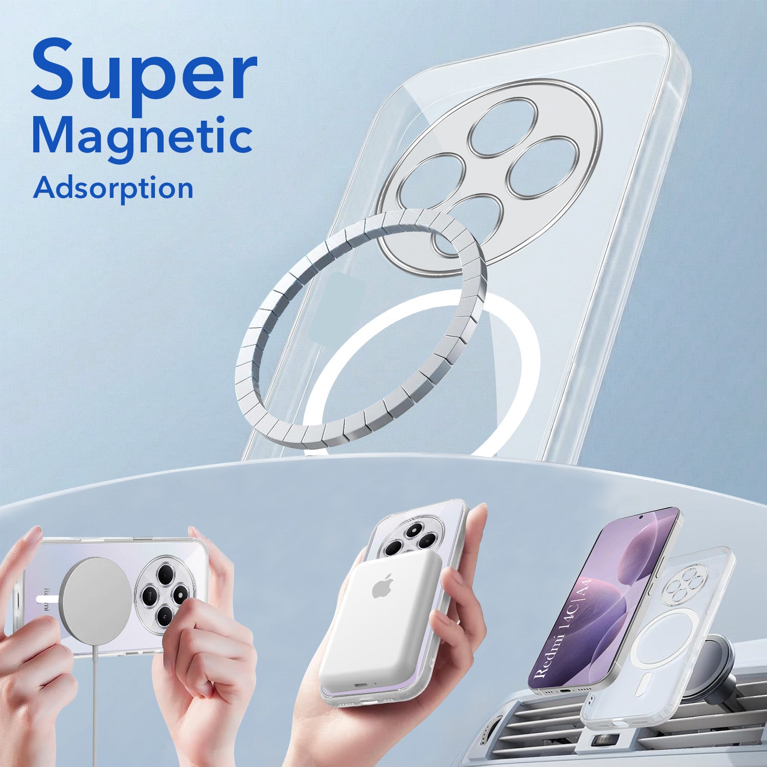 For Redmi A4 5G | Xiaomi Redmi 14C Back Cover Case Lifetime Anti-Yellow MagSafe Compatible Clear (Sleek Hard Crystal | Shockproof and Camera Protection)