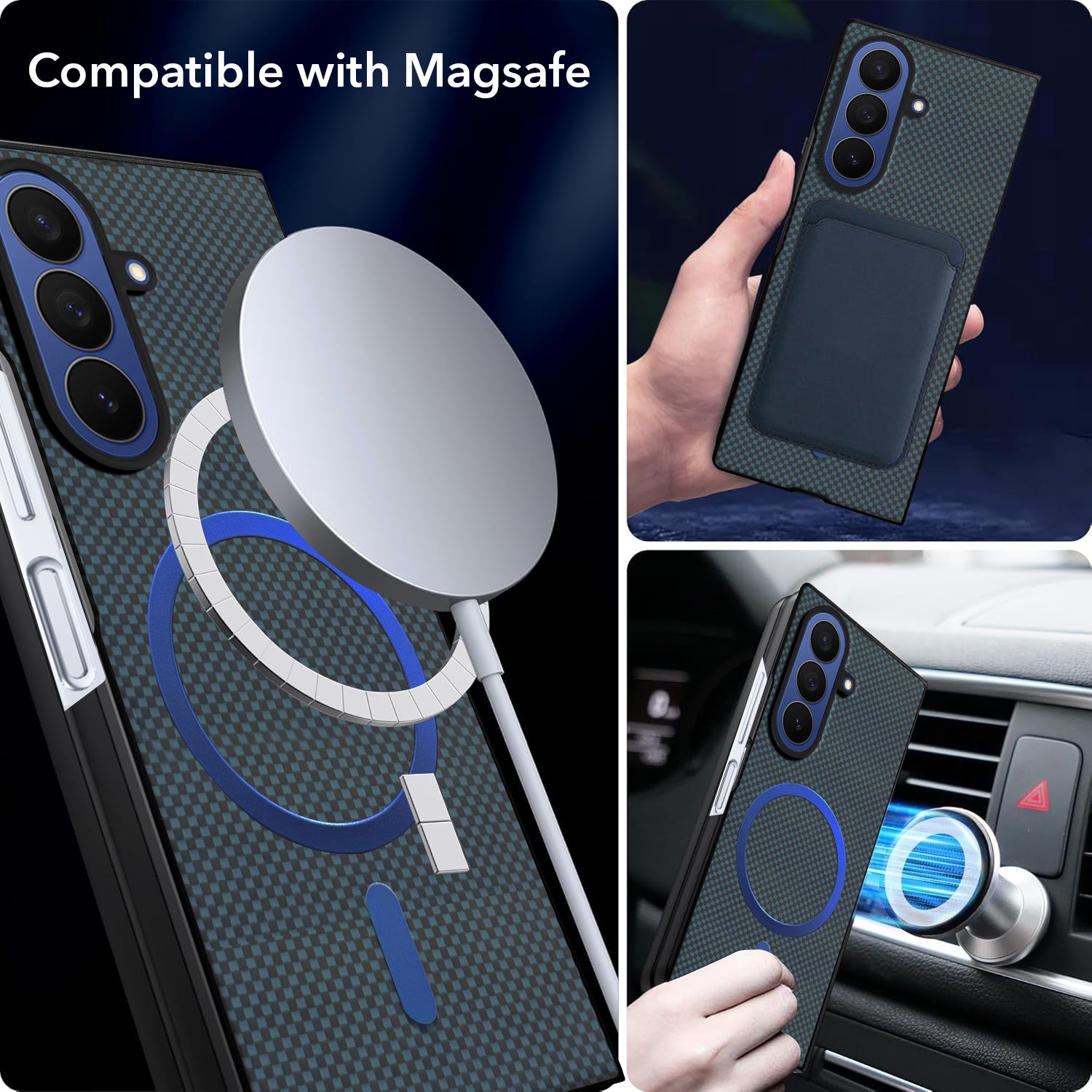 For Samsung Galaxy Z Fold 7 Back Cover Case (MagSafe Wireless Charging Compatible | Hexa Leather Finish | Inside Microfiber Cloth)