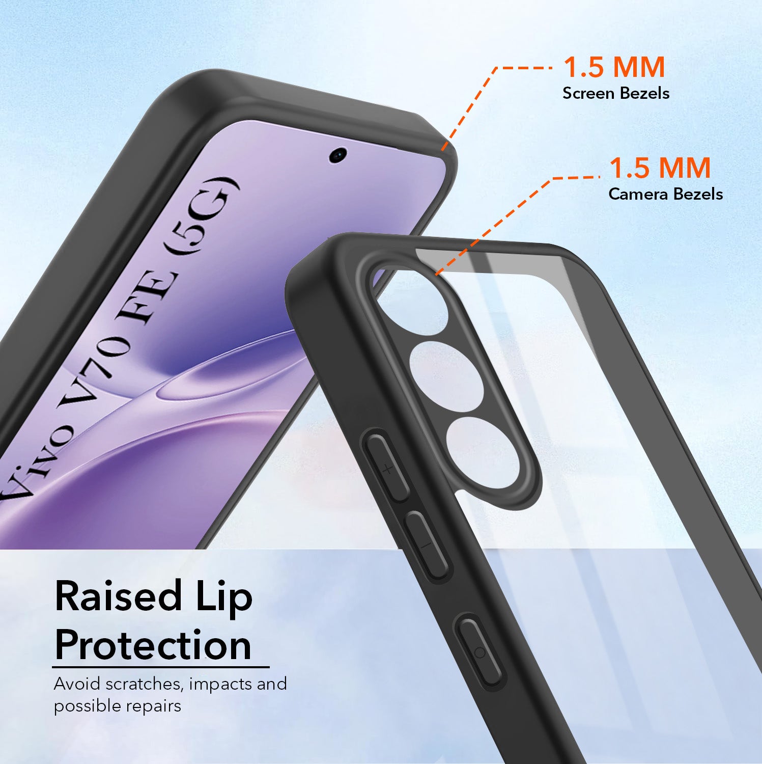 For Vivo V70 FE 5G Combo with Back Cover and 9H Tempered Glass (Lifetime Anti-Yellow | Crystal Clear Shockproof | Oleophobic Coating Screen Glass)