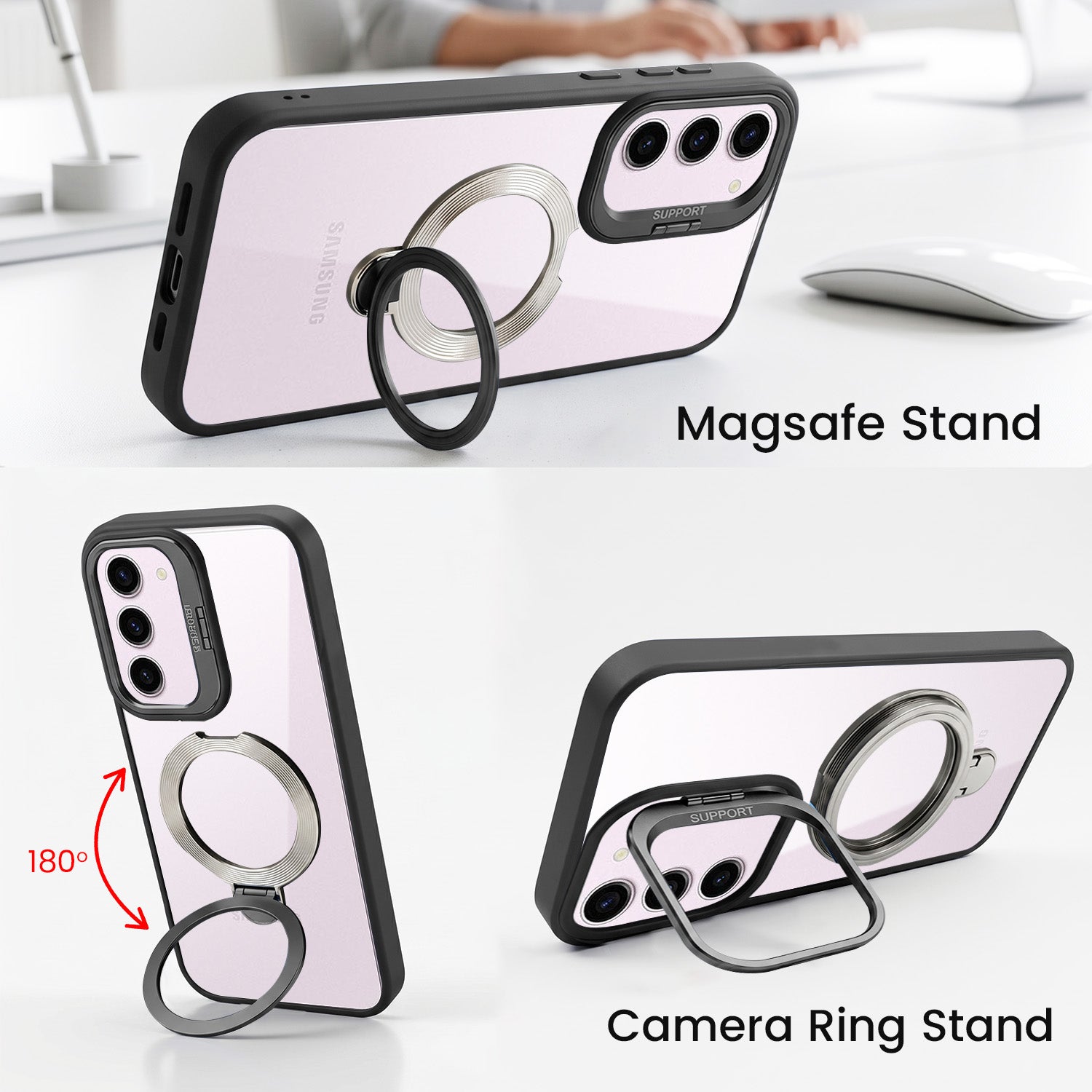 For Samsung Galaxy S23 5G Back Cover Case Crystal (Lifetime Anti Yellow | Magnetic Ring Stand | Camera Lens Protection | MagSafe Compatible)