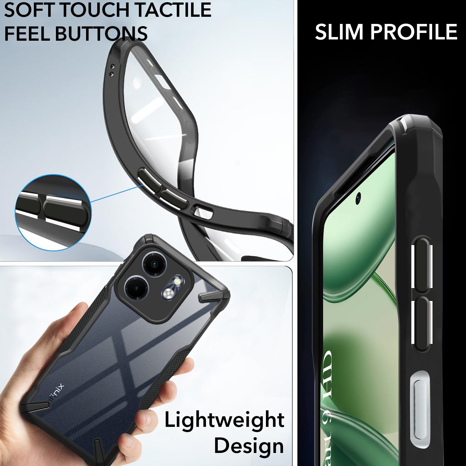 For Infinix Smart HD Back Cover Case(Hybrid Crystal Ultimate Shockproof  Bumpers Anti Yellow Rugged Armor Black