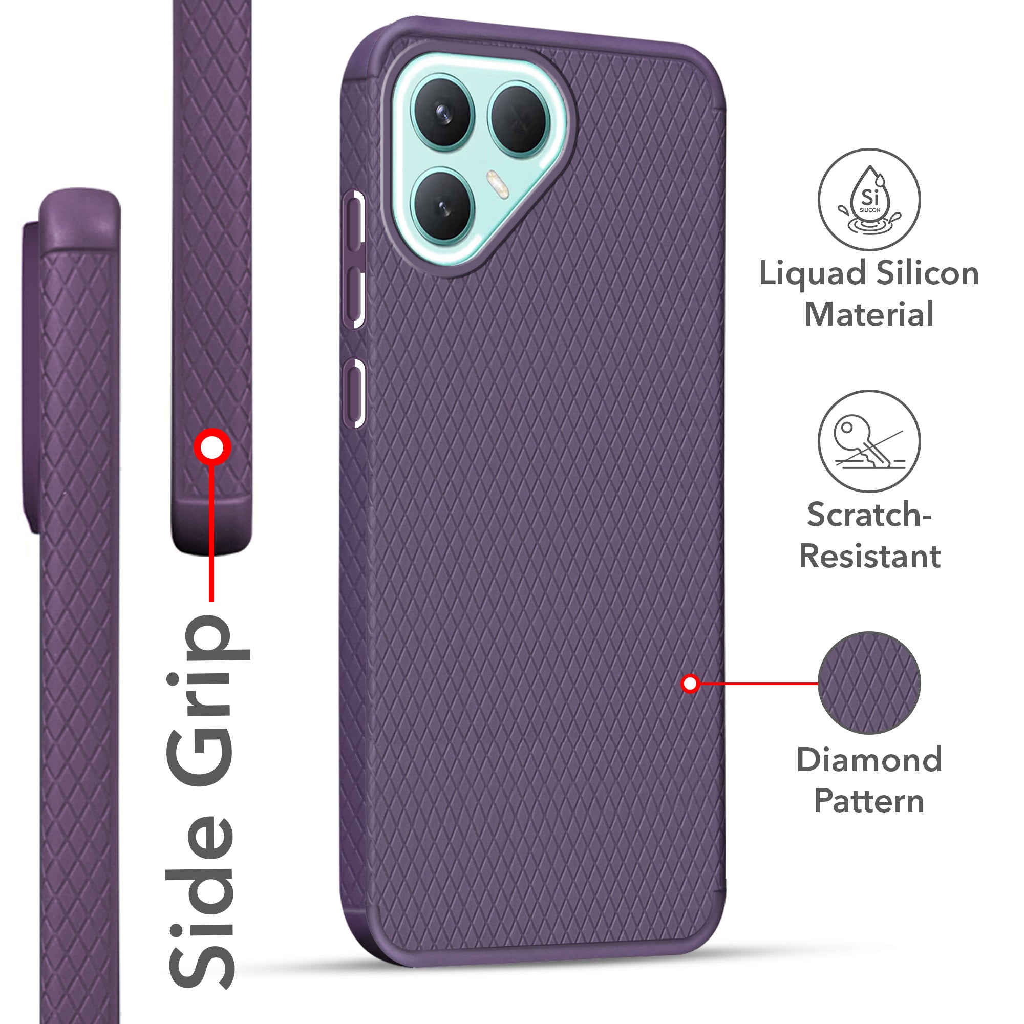 For Tecno Pova 7 Pro 5G Back Cover Case Liquid Silicone (Camera Protection | Side Grip Texture | Soft and Flexible)