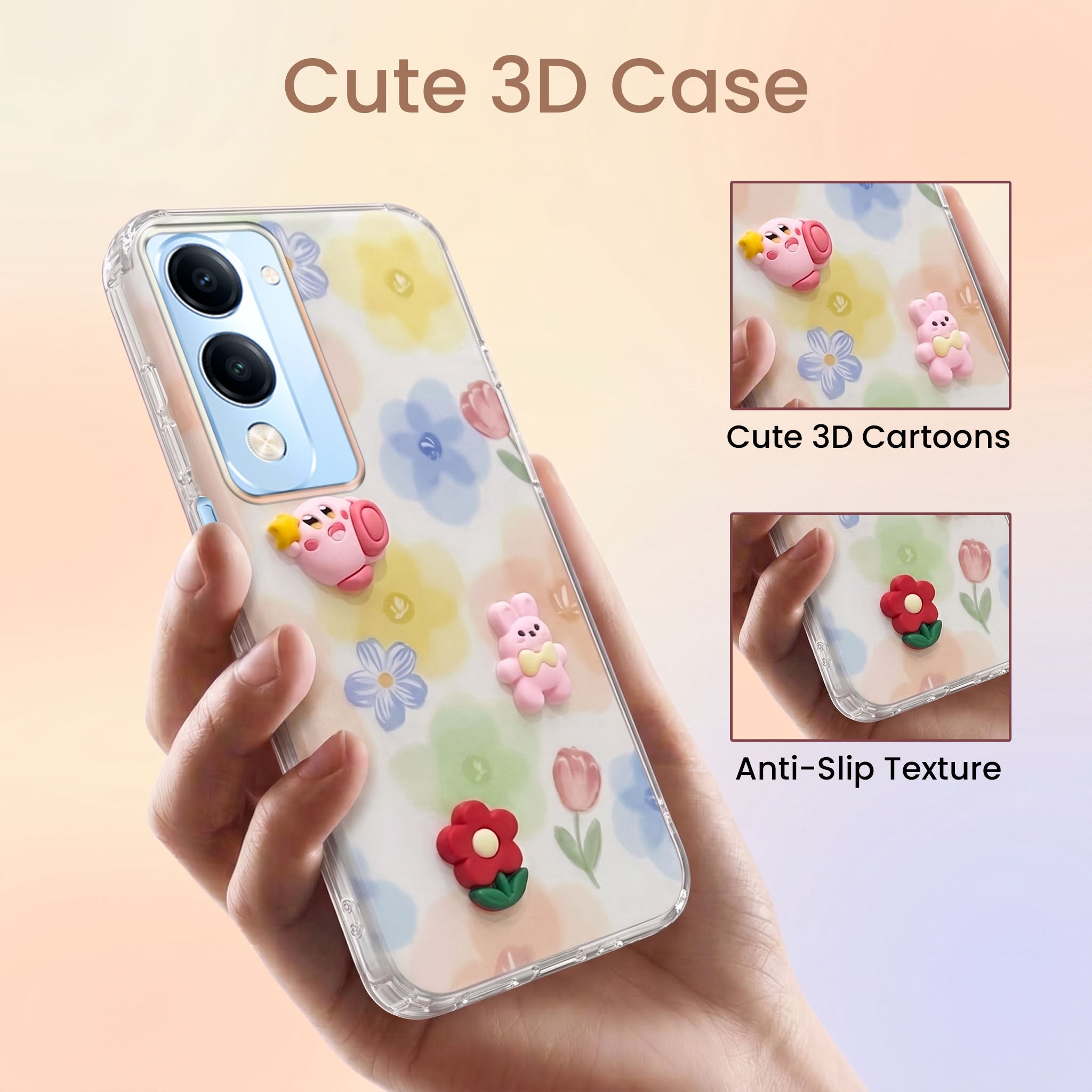 For Vivo iQOO Z10 Lite Back Cover Case (3D Cute Cartoons | Hard Back Side Soft | Matte Premium Finish | HD Printing)