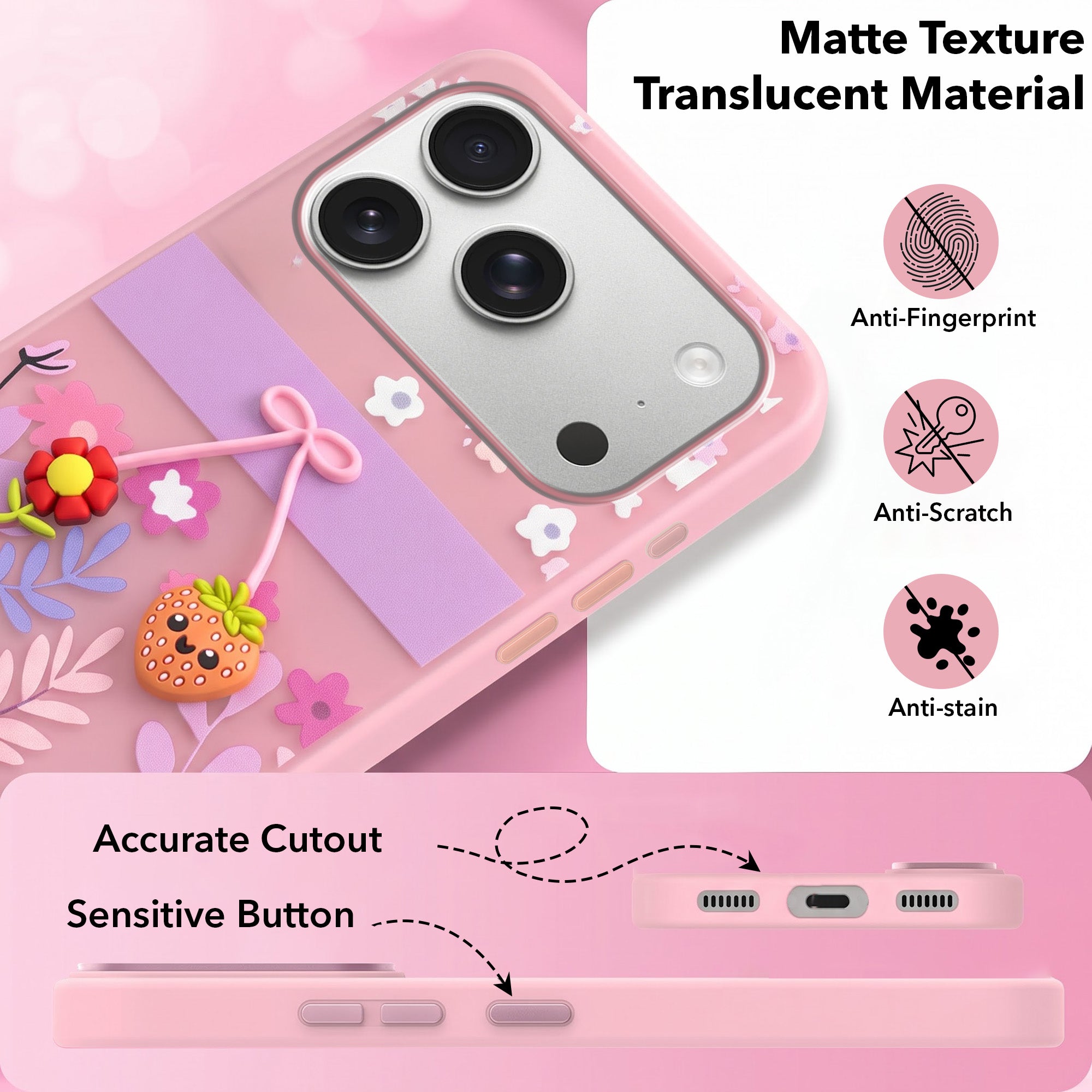 For Apple iPhone 17 Pro Back Cover Case (3D Cute Cartoons | Hard Back Side Soft | Matte Premium Finish | HD Printing)