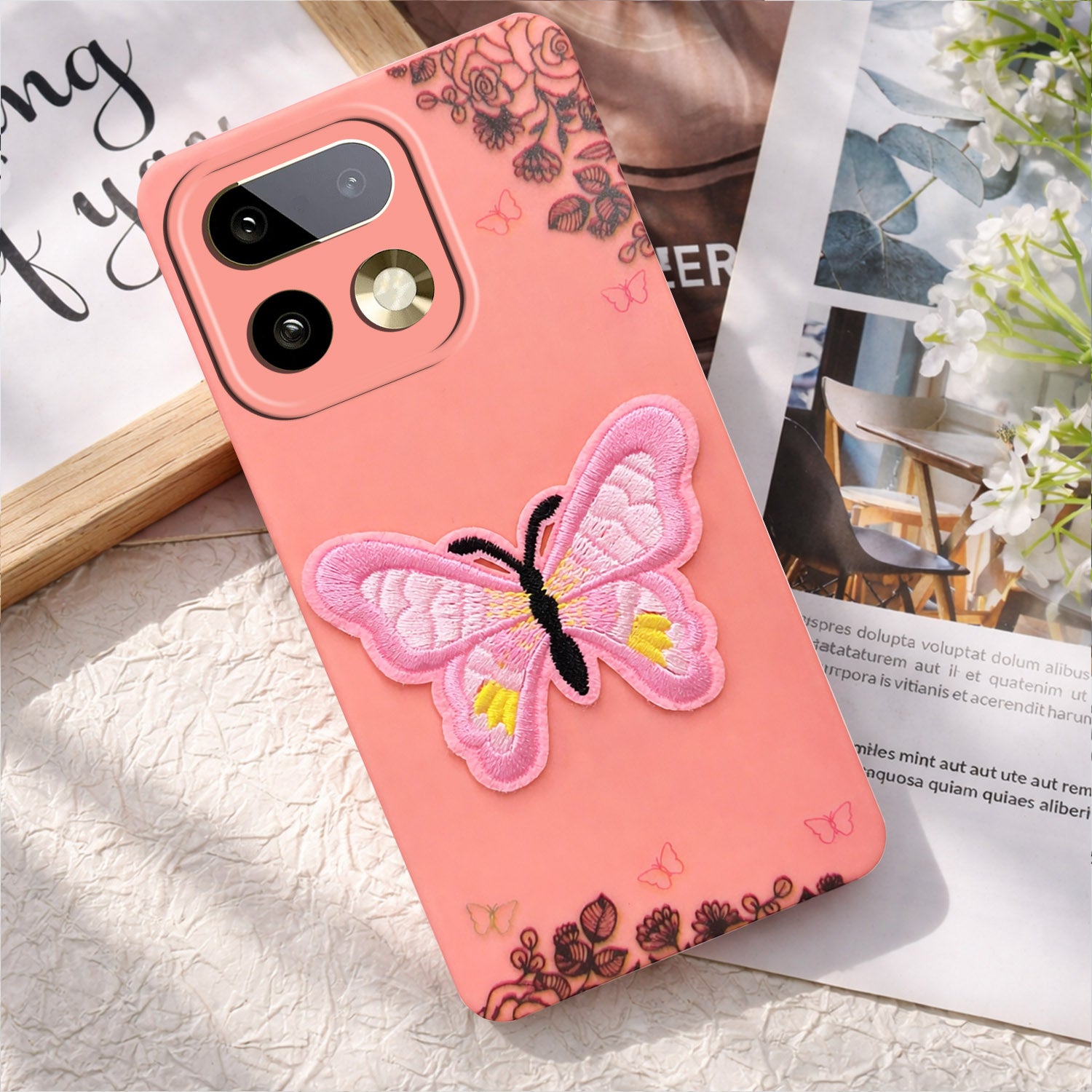 For Realme 16 Pro Plus 5G Back Cover Case (Soft Butterfly Embroidery | Women Teen Girls | Camera Protection| Matte Silicone)