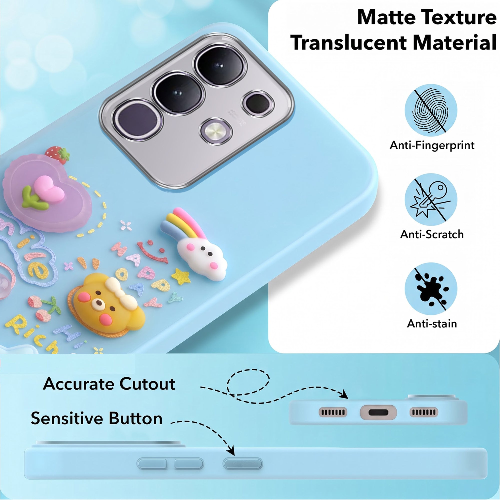 For Vivo T4x | Vivo Y31 Pro Back Cover Case (Cute 3D cartoon charms design | Slim Aesthetic Case for Girls | Camera Protection | Hard Unbreakable)