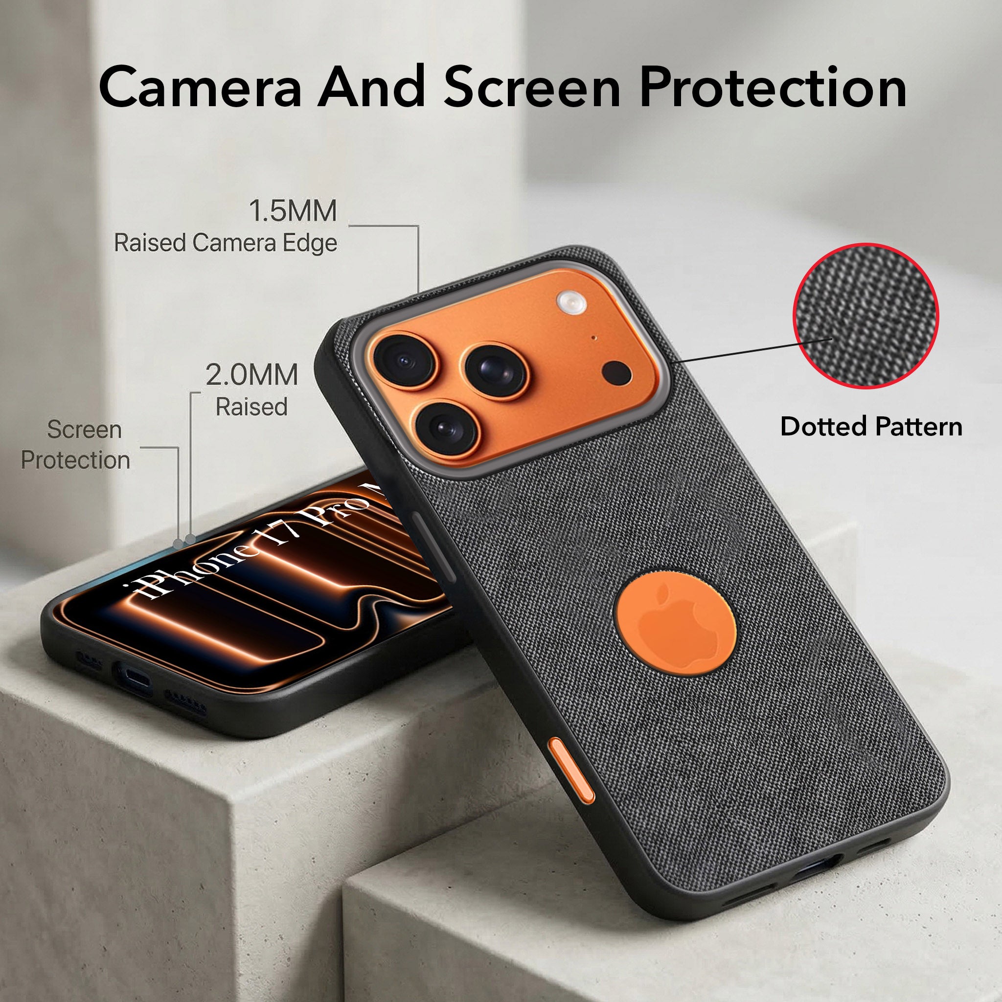 For Apple iPhone 17 Pro Max Combo with Back Cover and 9H Tempered Glass (Textured Grip Design | Micro-Fiber Cloth Inside | Oleophobic Coating Screen Glass)