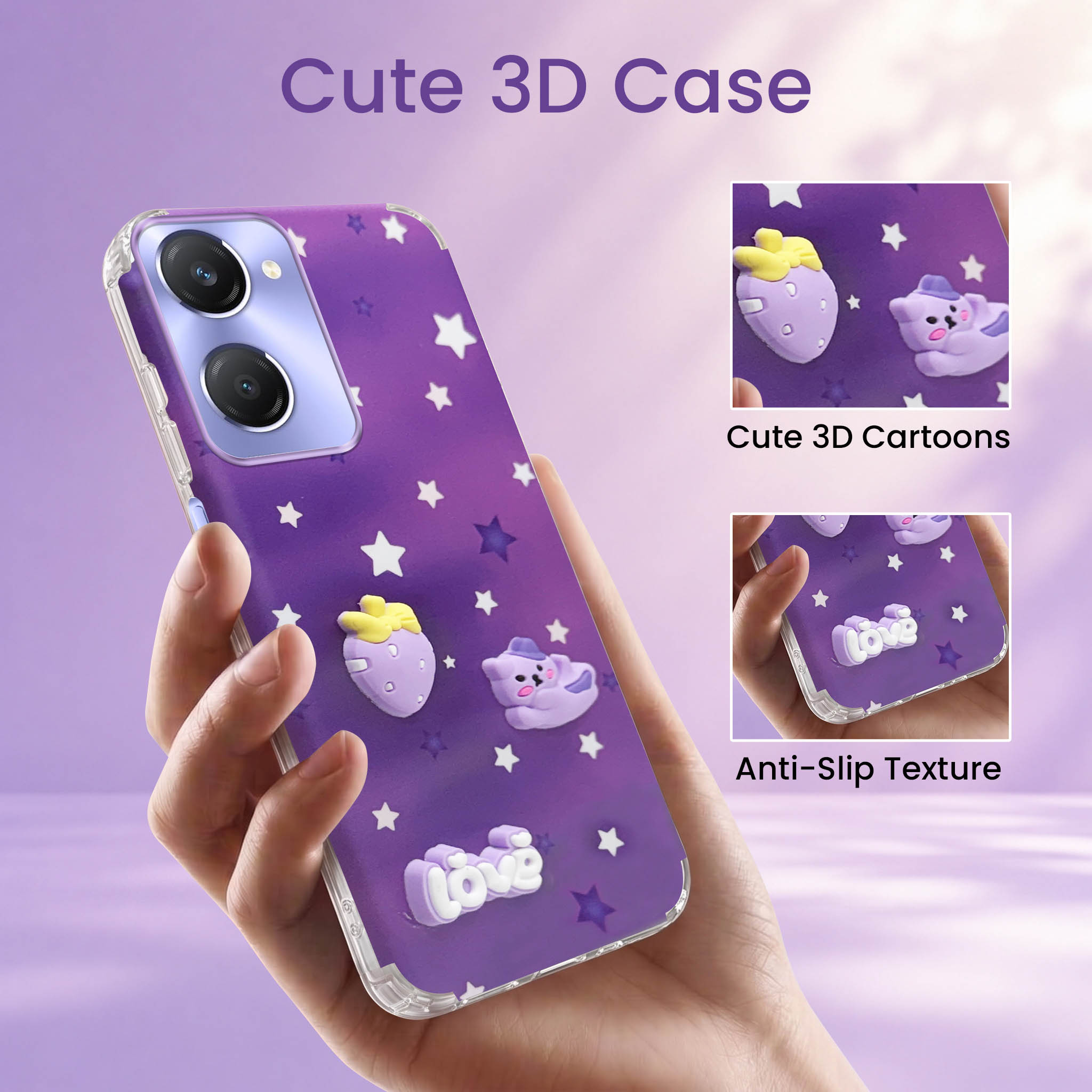 For Vivo Y28s 5G | Vivo T3 Lite 5G Back Cover Case (3D Cute Cartoons | Hard Back Side Soft | Matte Premium Finish | HD Printing)