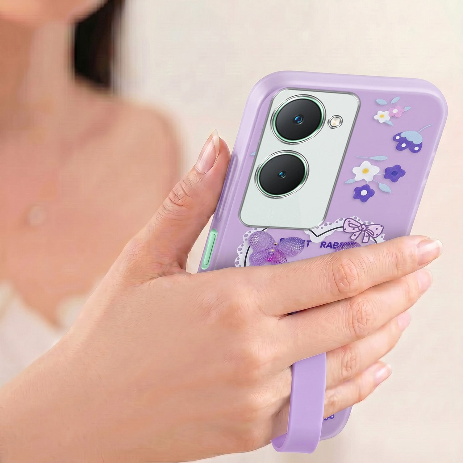 For Vivo Y18 | Y18e | Y03 | Y18i | Y18t Back Cover Case (3D Cute Heart Strap Holder | Camera Protection | Designer Girls Print)