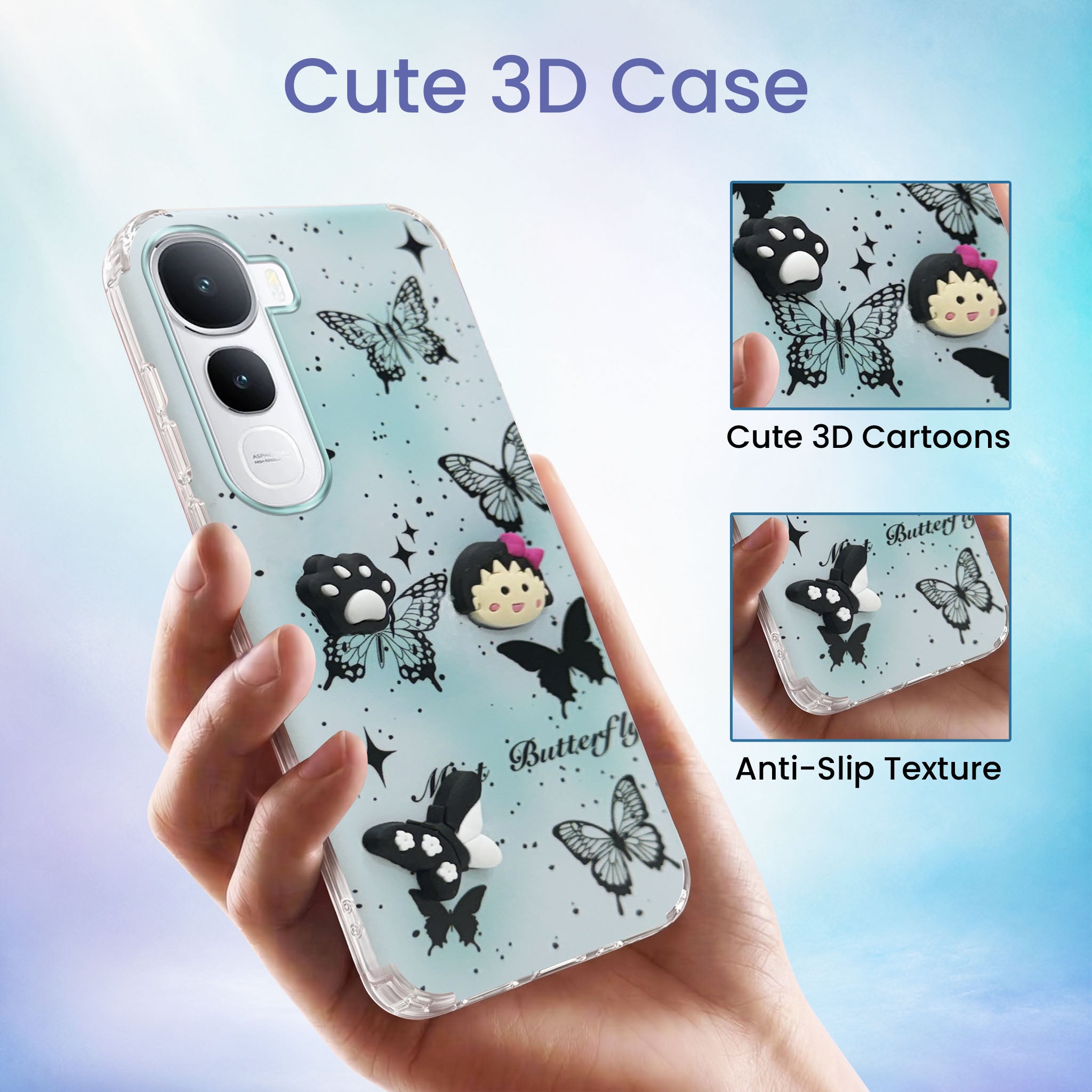 For Vivo Y400 Back Cover Case (3D Cute Cartoons | Hard Back Side Soft | Matte Premium Finish | HD Printing)