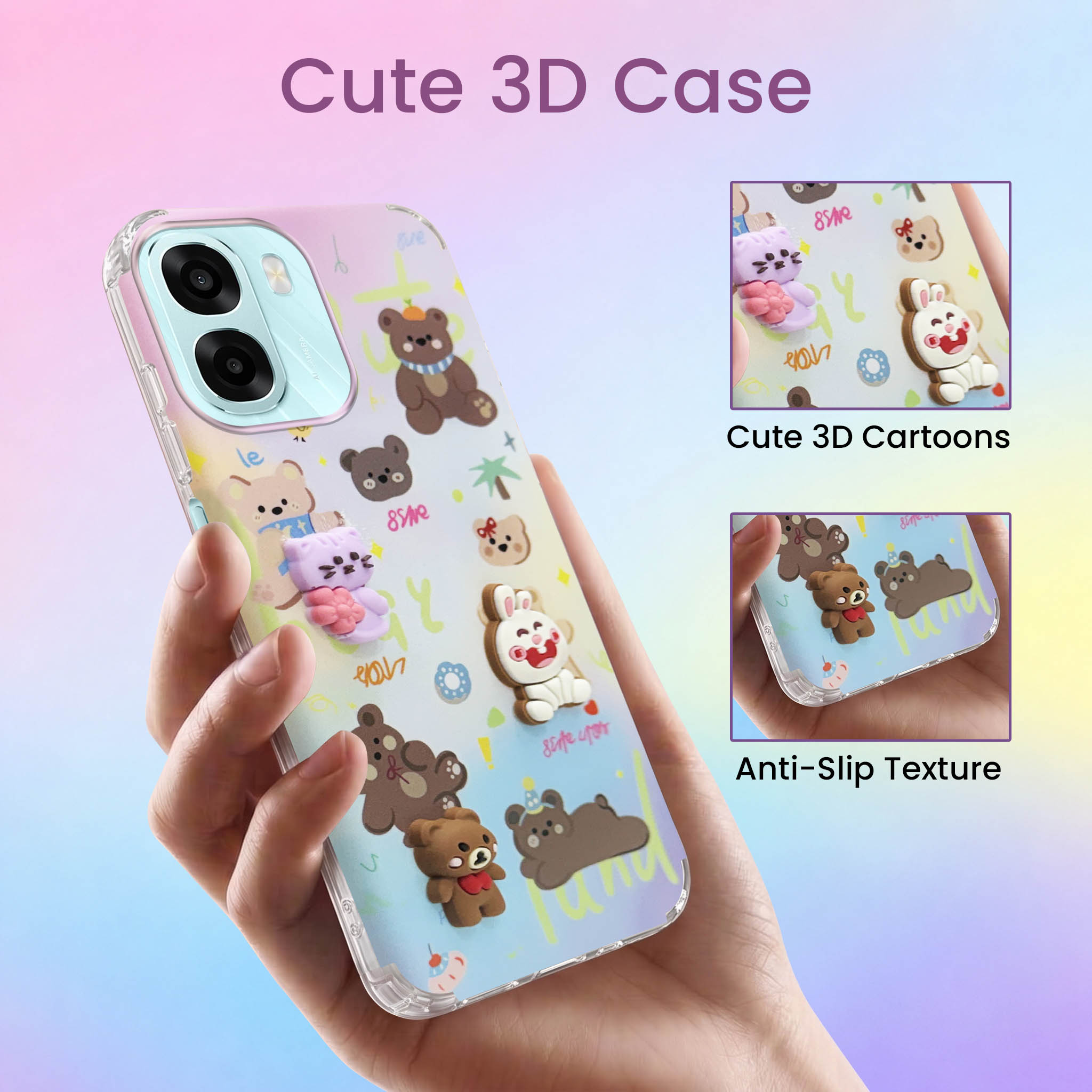 For Oppo A6X | Oppo A6S Back Cover Case (3D Cute Cartoons | Hard Back Side Soft | Matte Premium Finish | HD Printing)