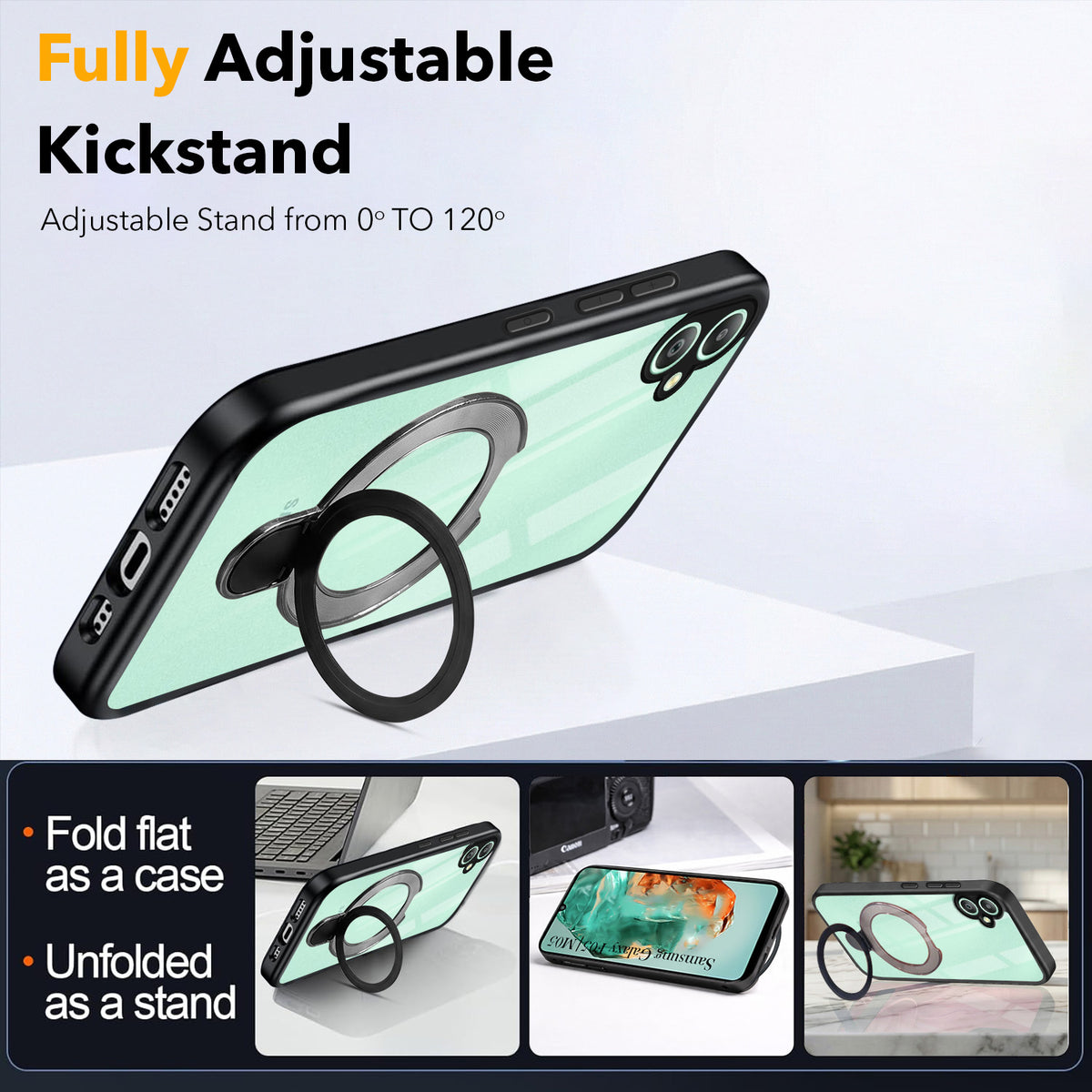 For Samsung Galaxy F05 | M05 Back Cover Case (Kick Stand Ring Holder | Life time Anti Yellow | Camera Protection)