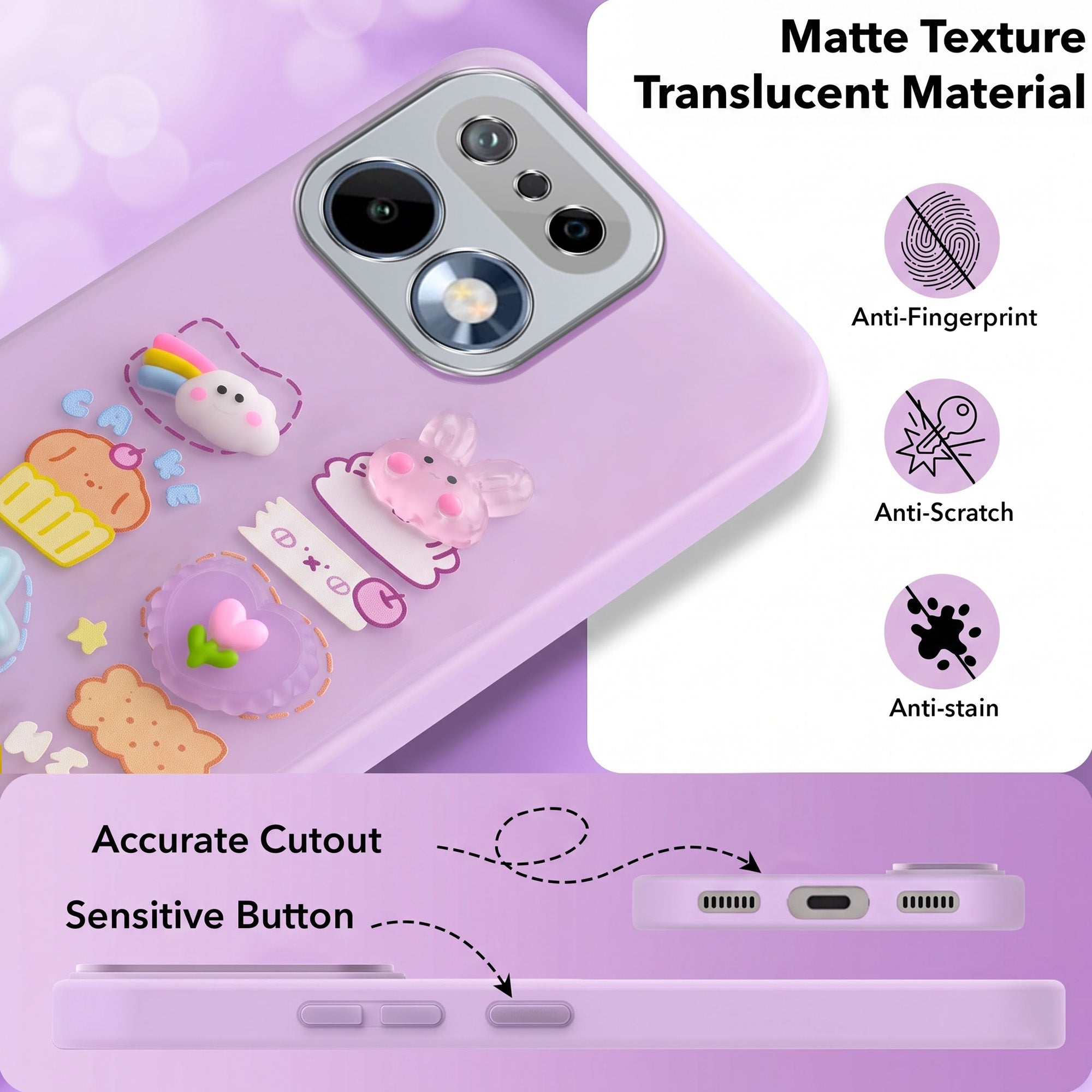 For Realme 16 Pro Back Cover Case (3D Cute Cartoons | Hard Back Side Soft | Matte Premium Finish | HD Printing)