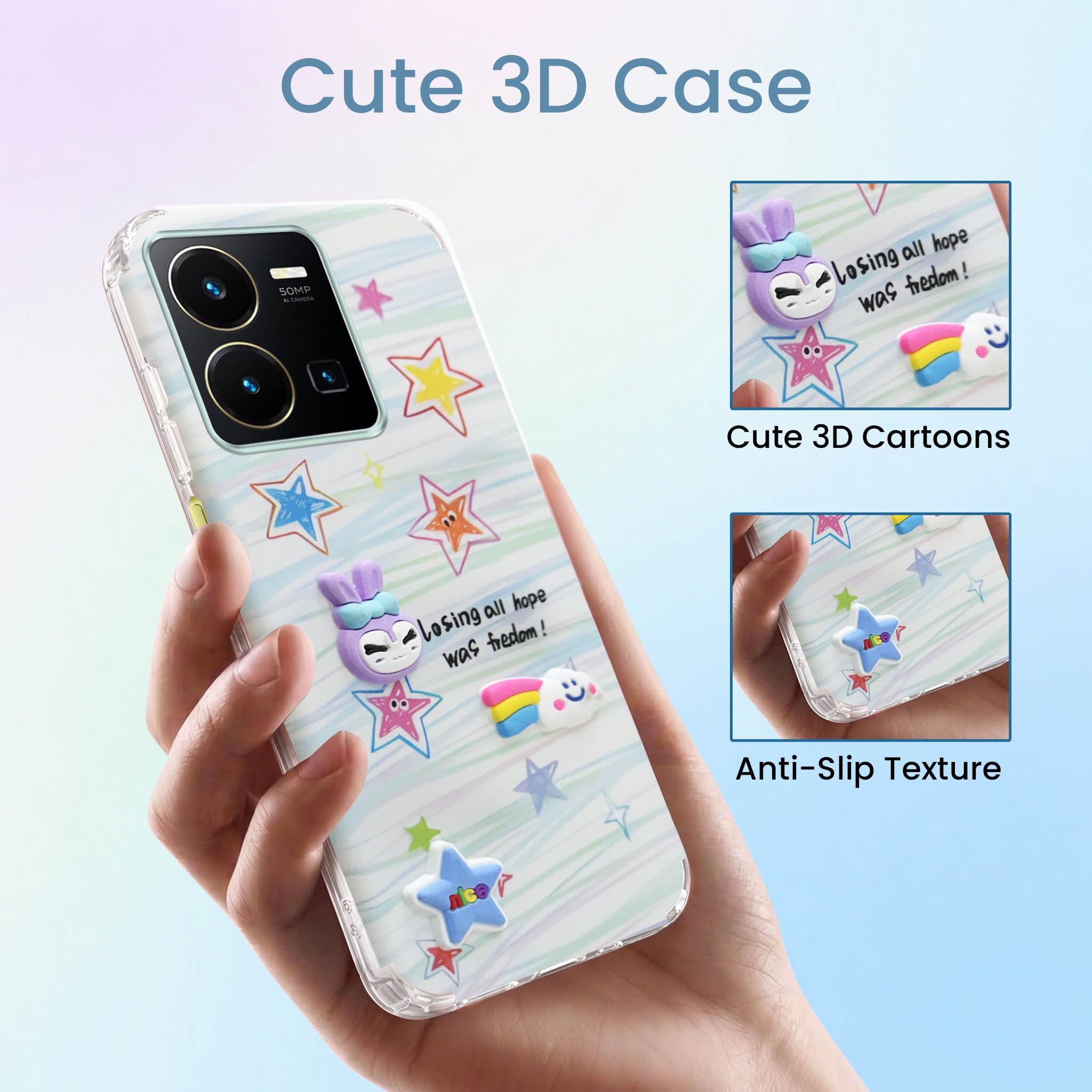 For Vivo Y35 Back Cover Case (3D Cute Cartoons | Hard Back Side Soft | Matte Premium Finish | HD Printing)